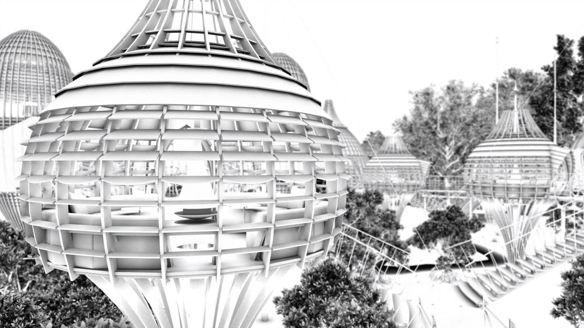 Futuristic Eco Resort in Mangrove Forest - Vray 3D Scene  Low-poly 3D model_50
