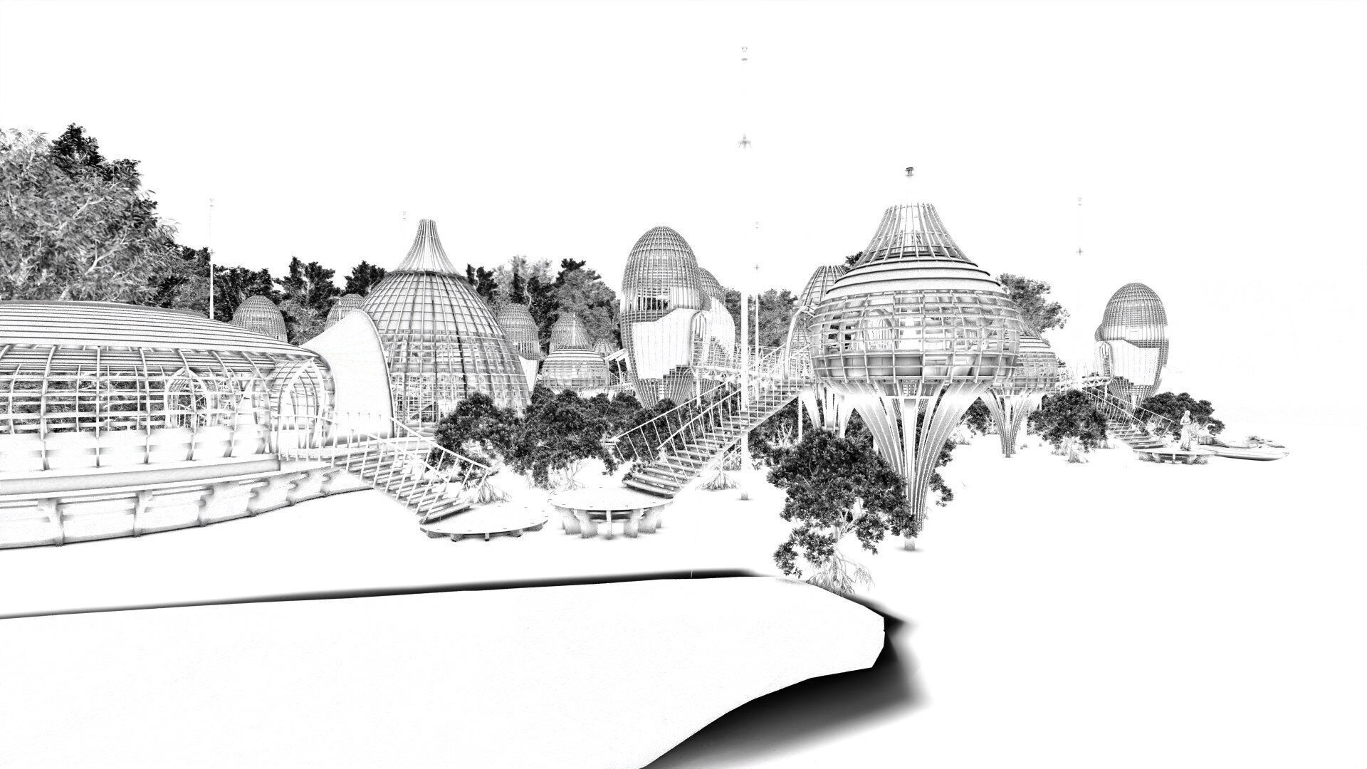 Futuristic Eco Resort in Mangrove Forest - Vray 3D Scene  Low-poly 3D model_47