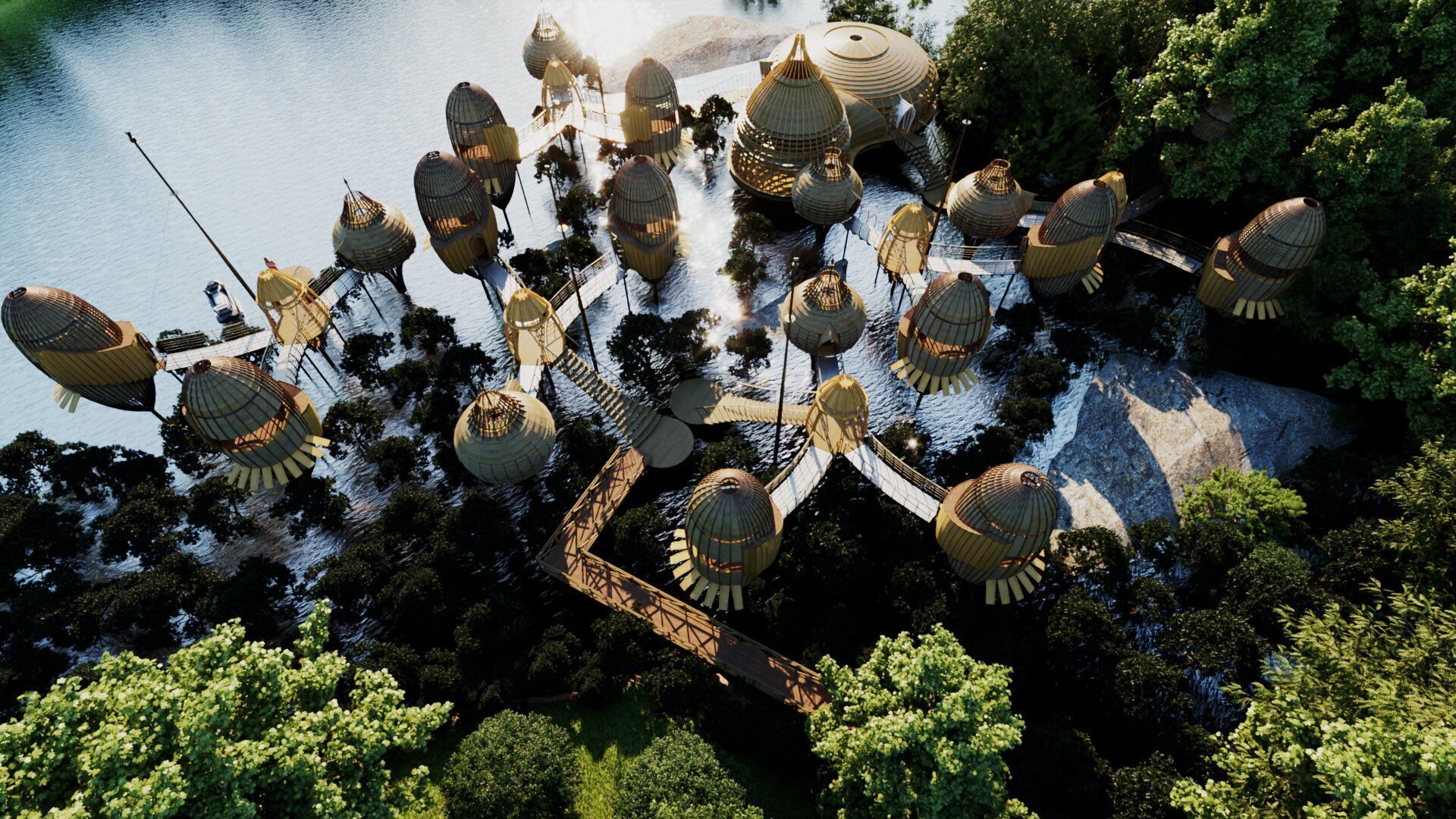 Futuristic Eco Resort in Mangrove Forest - Vray 3D Scene  Low-poly 3D model_1