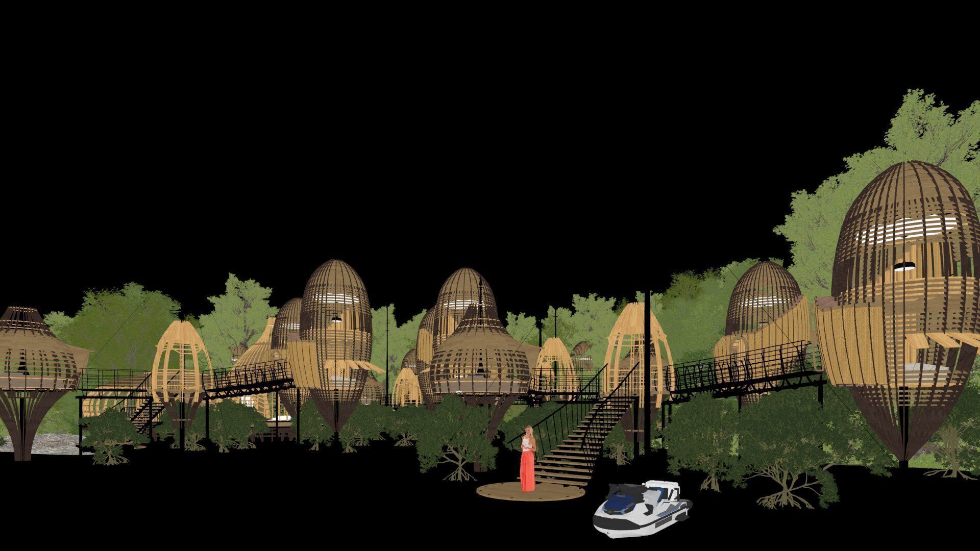 Futuristic Eco Resort in Mangrove Forest - Vray 3D Scene  Low-poly 3D model_27