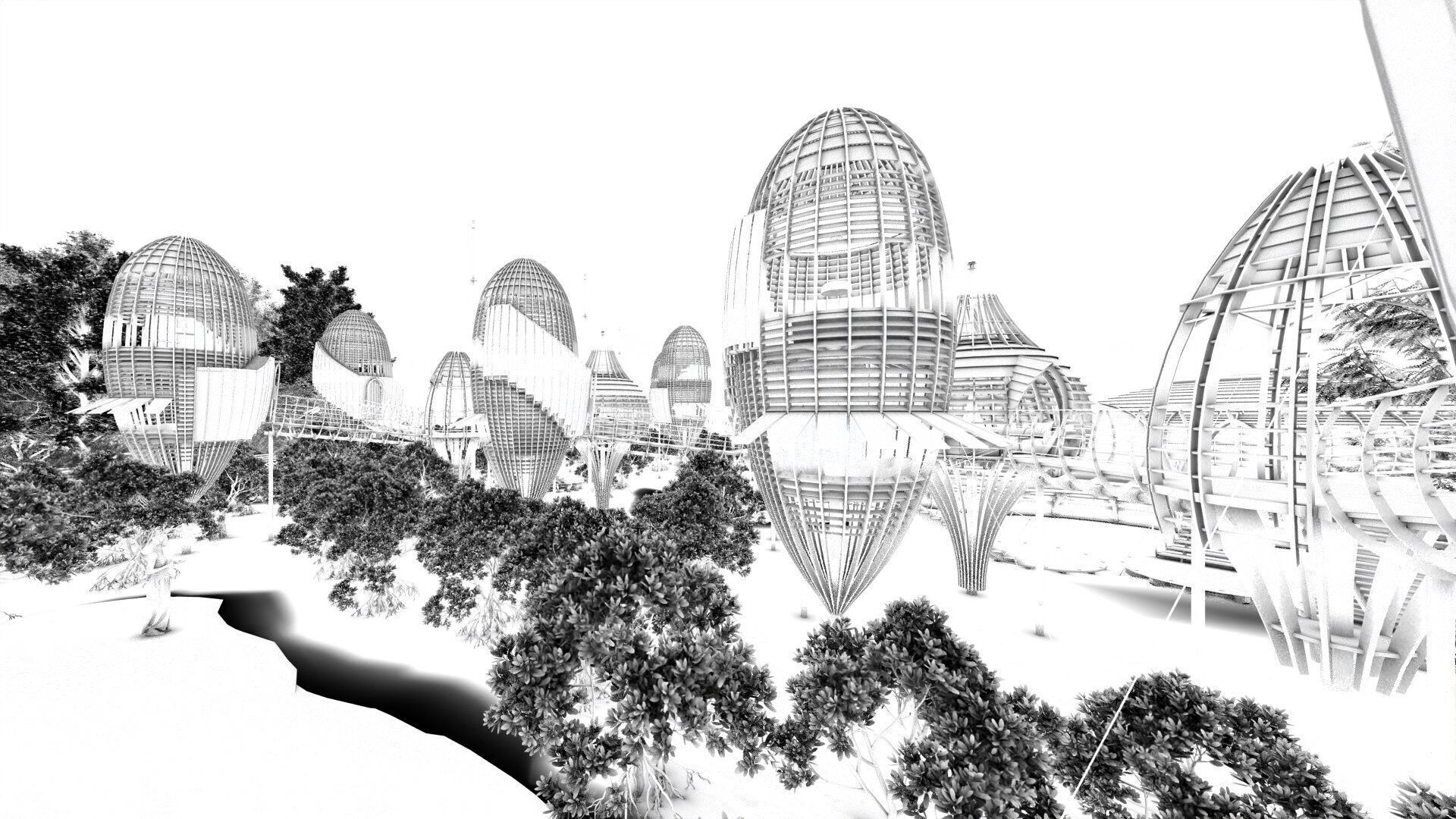 Futuristic Eco Resort in Mangrove Forest - Vray 3D Scene  Low-poly 3D model_48