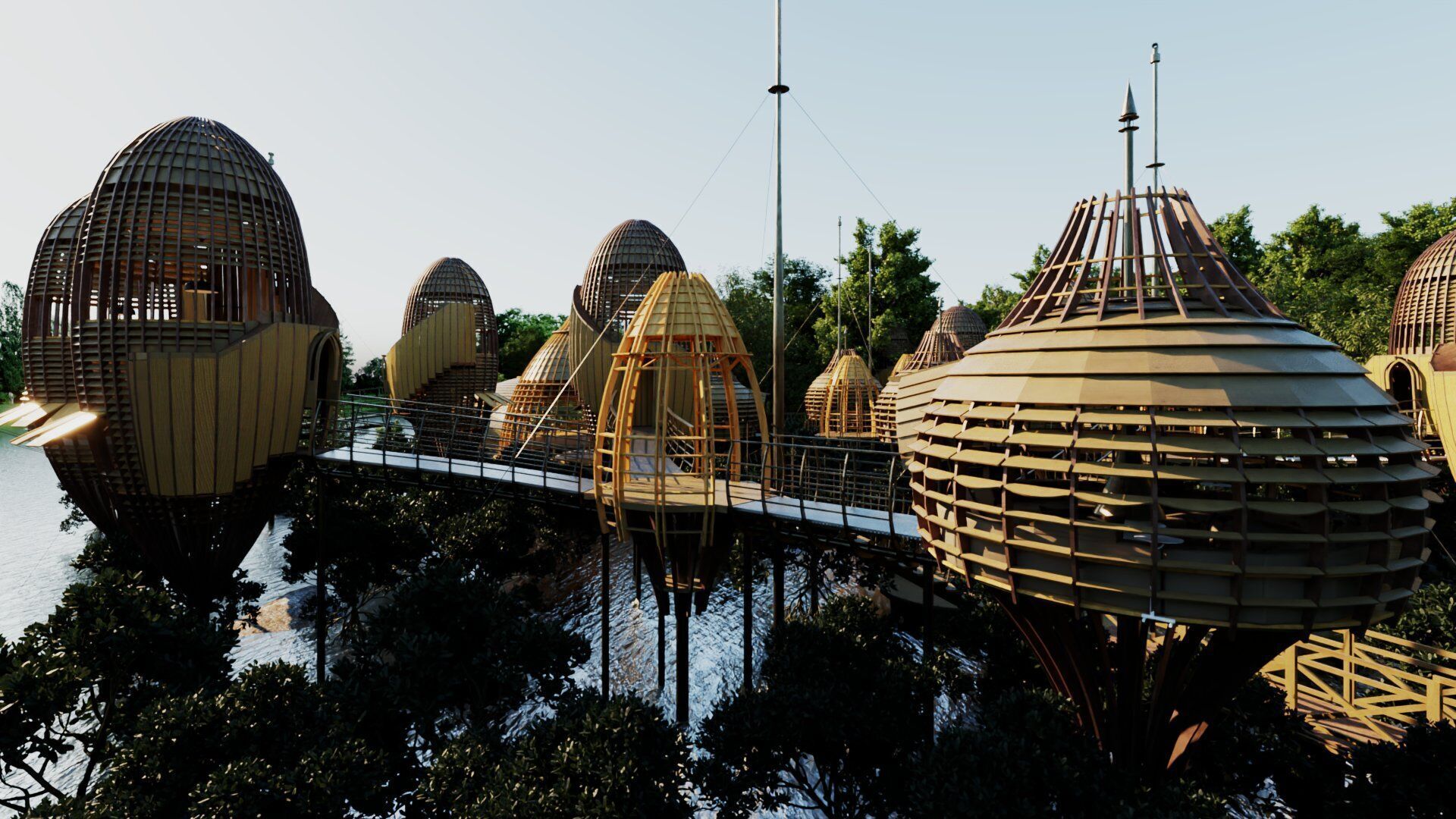 Futuristic Eco Resort in Mangrove Forest - Vray 3D Scene  Low-poly 3D model_3