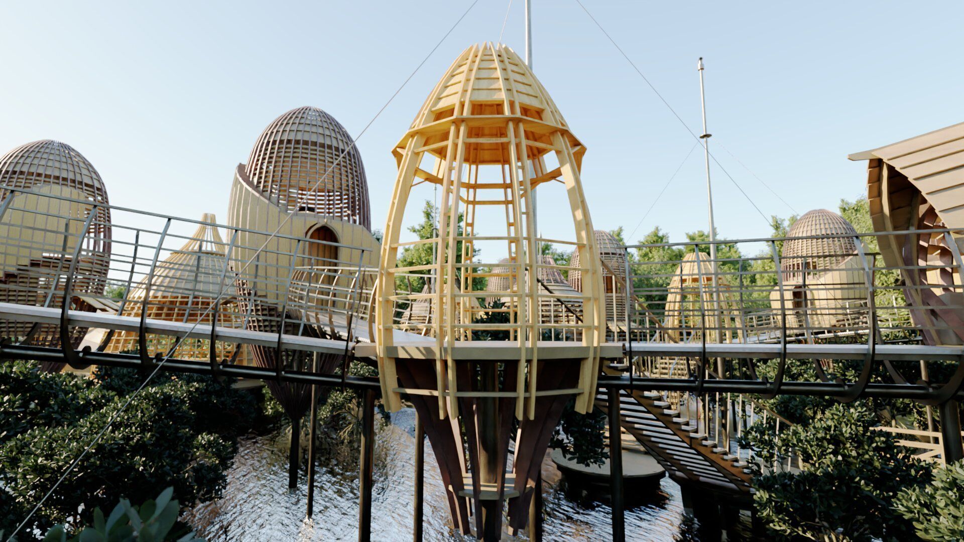 Futuristic Eco Resort in Mangrove Forest - Vray 3D Scene  Low-poly 3D model_6