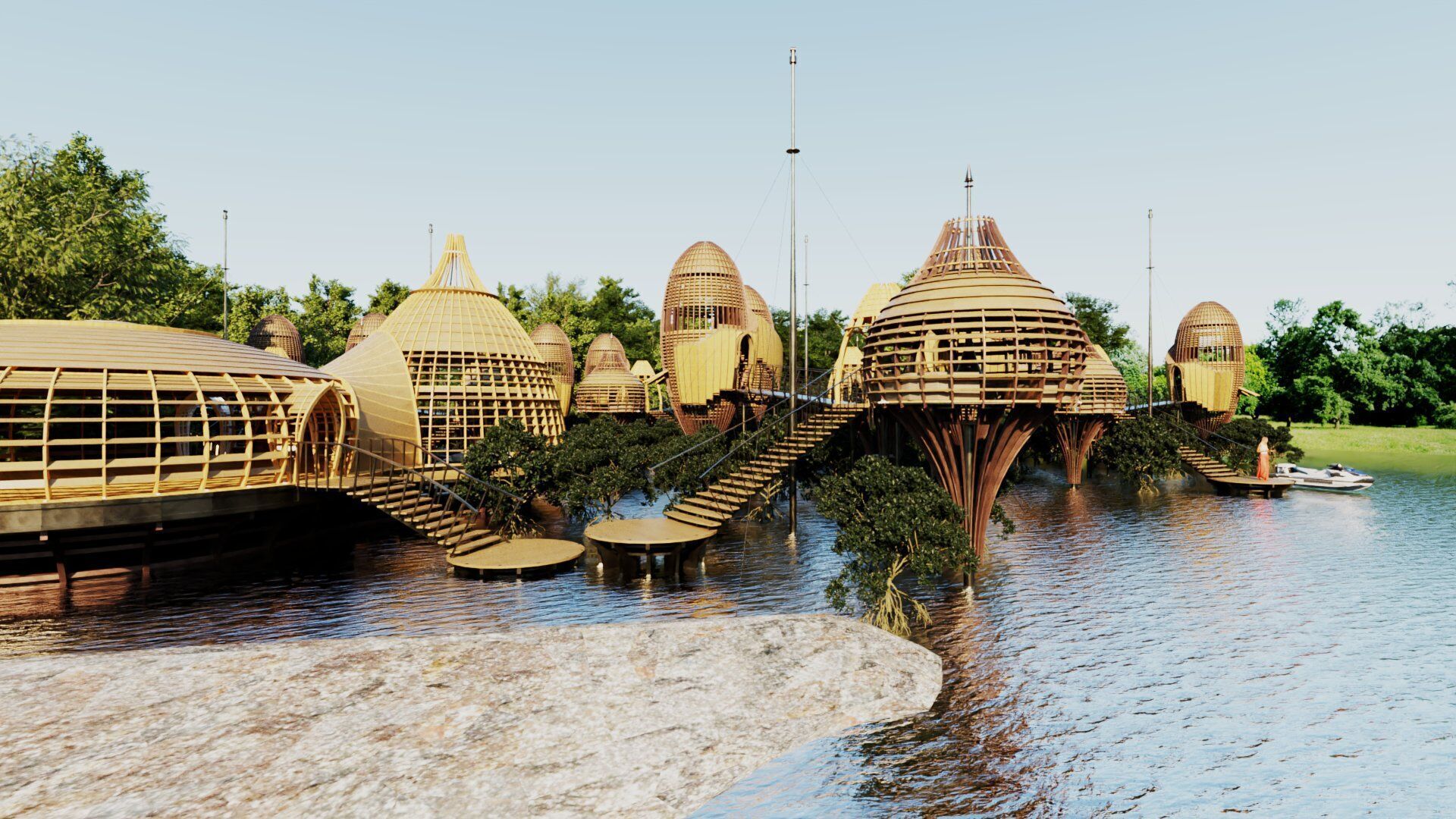 Futuristic Eco Resort in Mangrove Forest - Vray 3D Scene  Low-poly 3D model_5