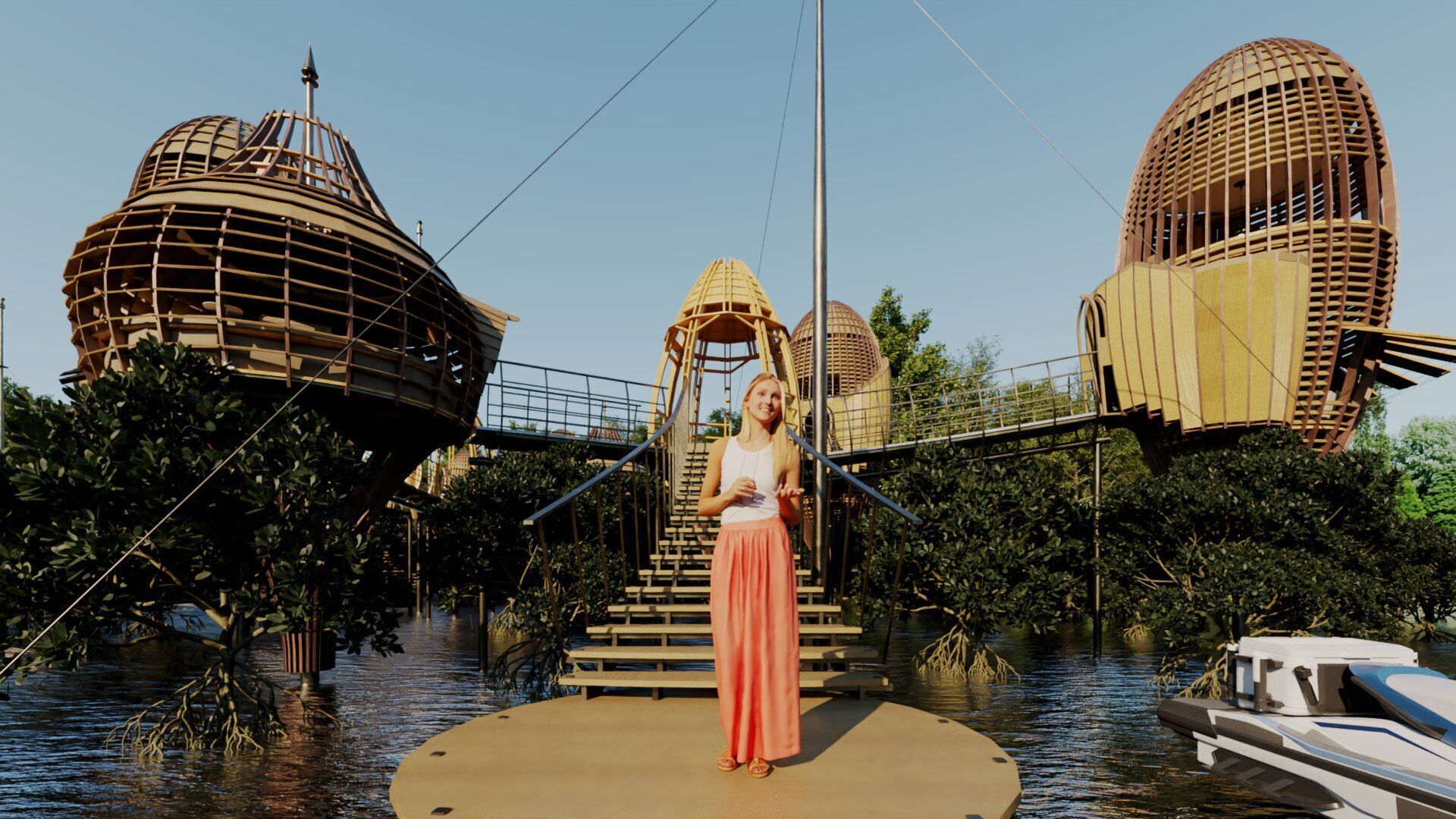 Futuristic Eco Resort in Mangrove Forest - Vray 3D Scene  Low-poly 3D model_19