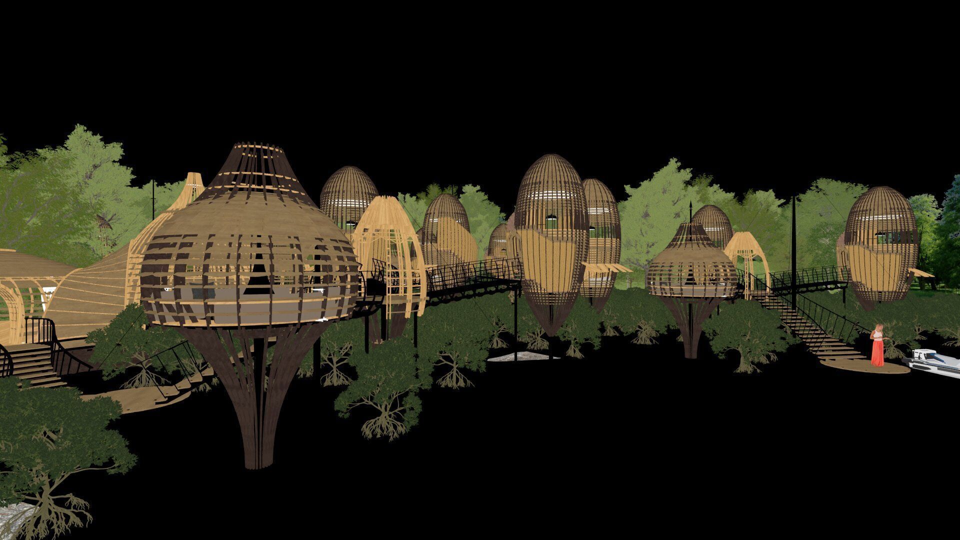 Futuristic Eco Resort in Mangrove Forest - Vray 3D Scene  Low-poly 3D model_16