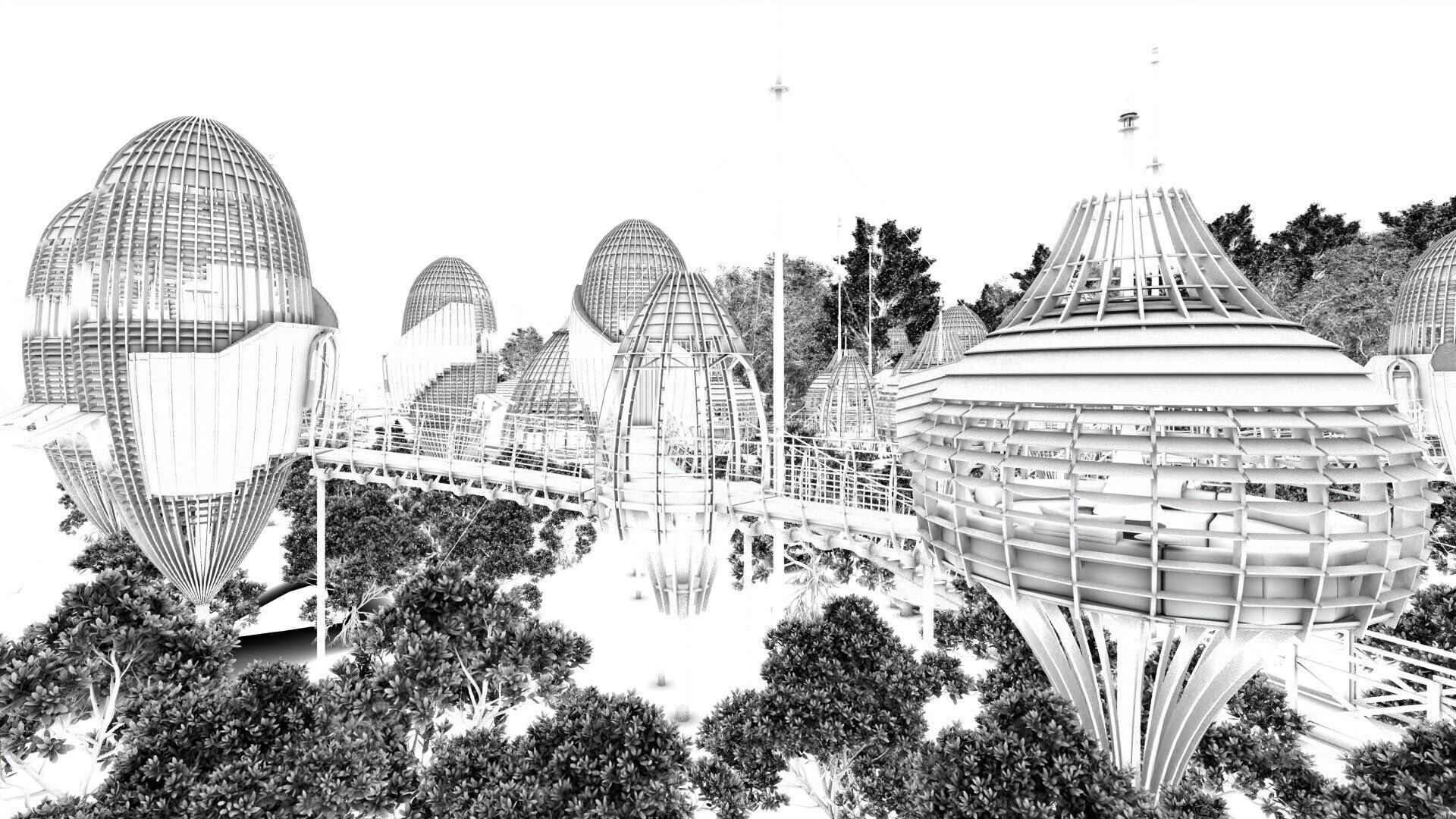 Futuristic Eco Resort in Mangrove Forest - Vray 3D Scene  Low-poly 3D model_45