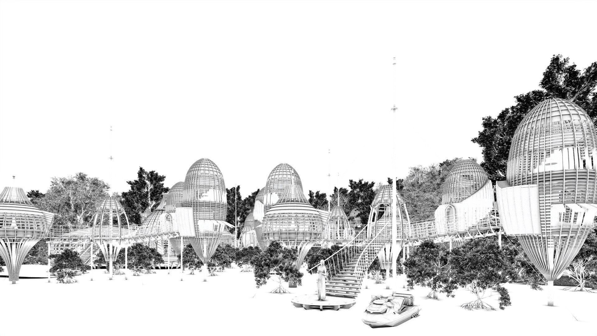 Futuristic Eco Resort in Mangrove Forest - Vray 3D Scene  Low-poly 3D model_39
