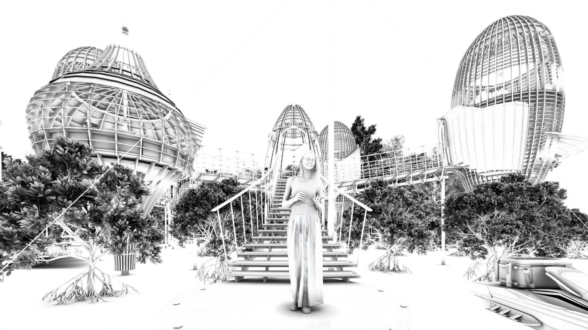 Futuristic Eco Resort in Mangrove Forest - Vray 3D Scene  Low-poly 3D model_41