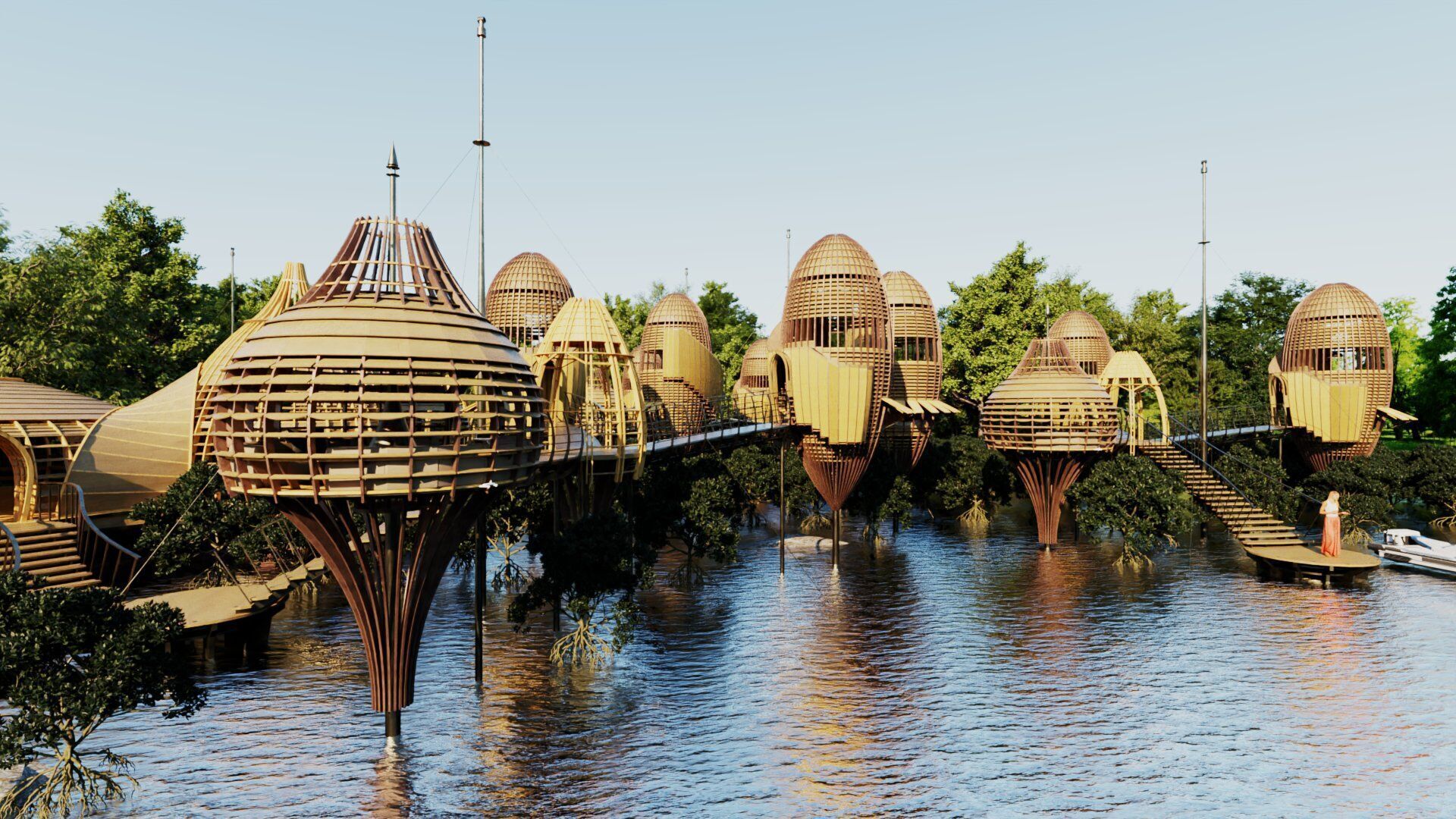 Futuristic Eco Resort in Mangrove Forest - Vray 3D Scene  Low-poly 3D model_13