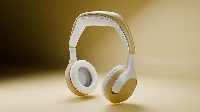 Stylish Over Ear Headphones  Gold and White 3D Model 3D model
