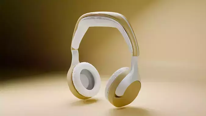 Stylish Over Ear Headphones  Gold and White 3D Model