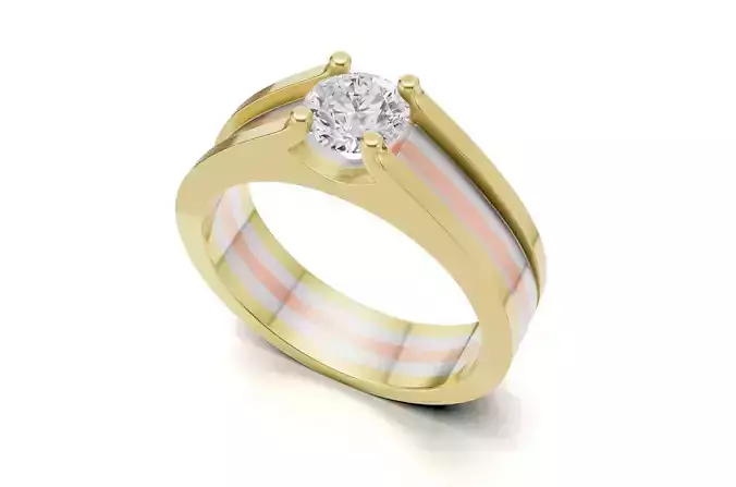 Tri-Color Solitaire Mens Engagement Ring Uniq Look 3D print model