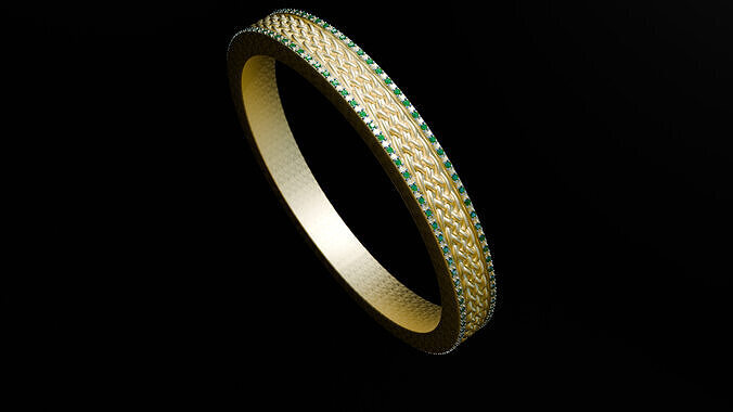 Braided Gold Band Ring with Emerald Accents High Detail 3D Model Low-poly 3D model
