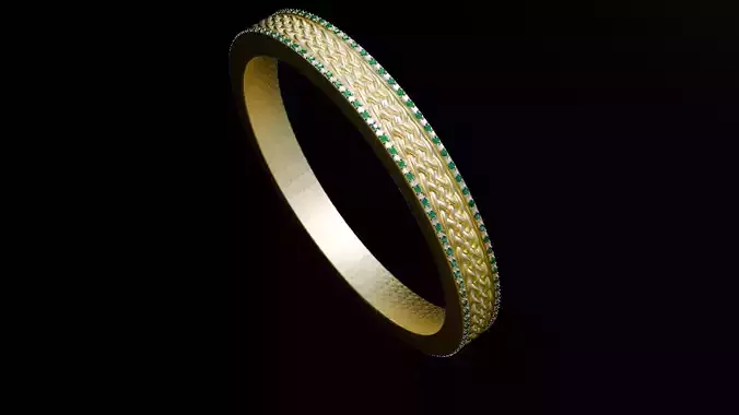Braided Gold Band Ring with Emerald Accents High Detail 3D Model