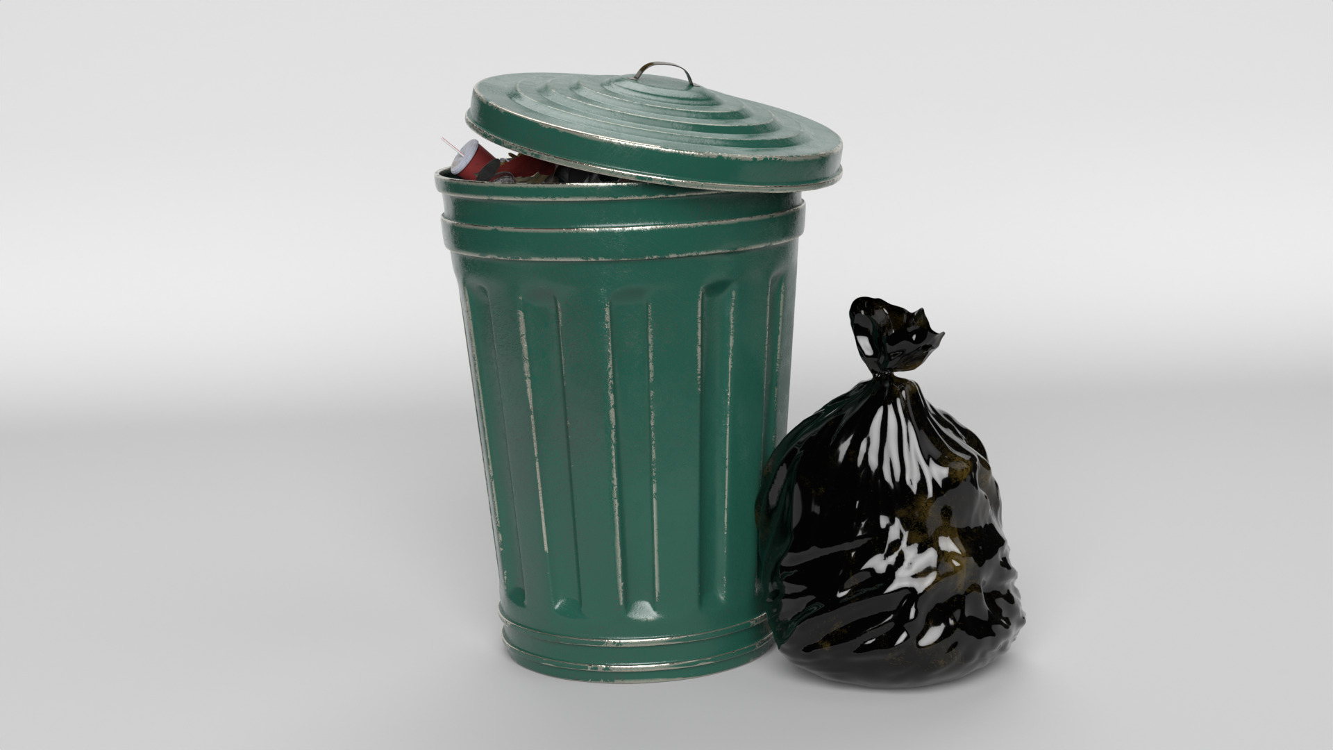 Trash can and garbage 3D model_4