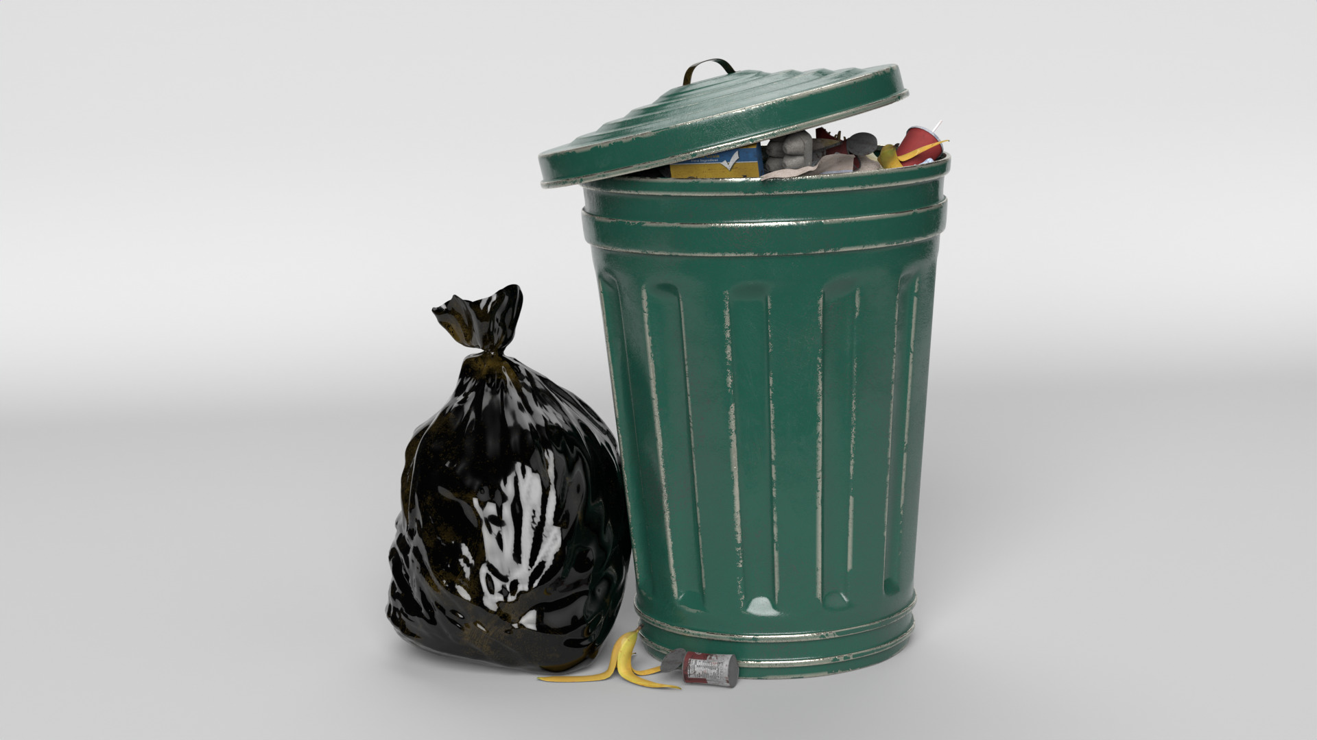 Trash can and garbage 3D model_9
