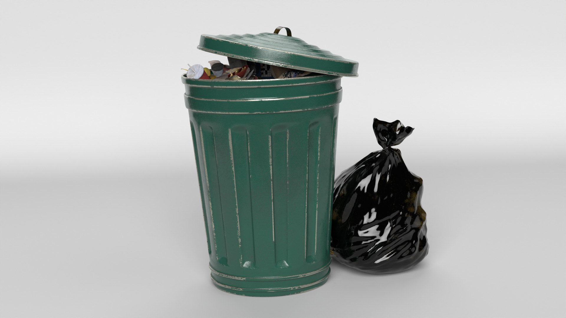 Trash can and garbage 3D model_5