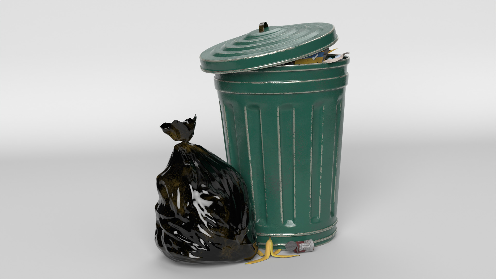 Trash can and garbage 3D model_1