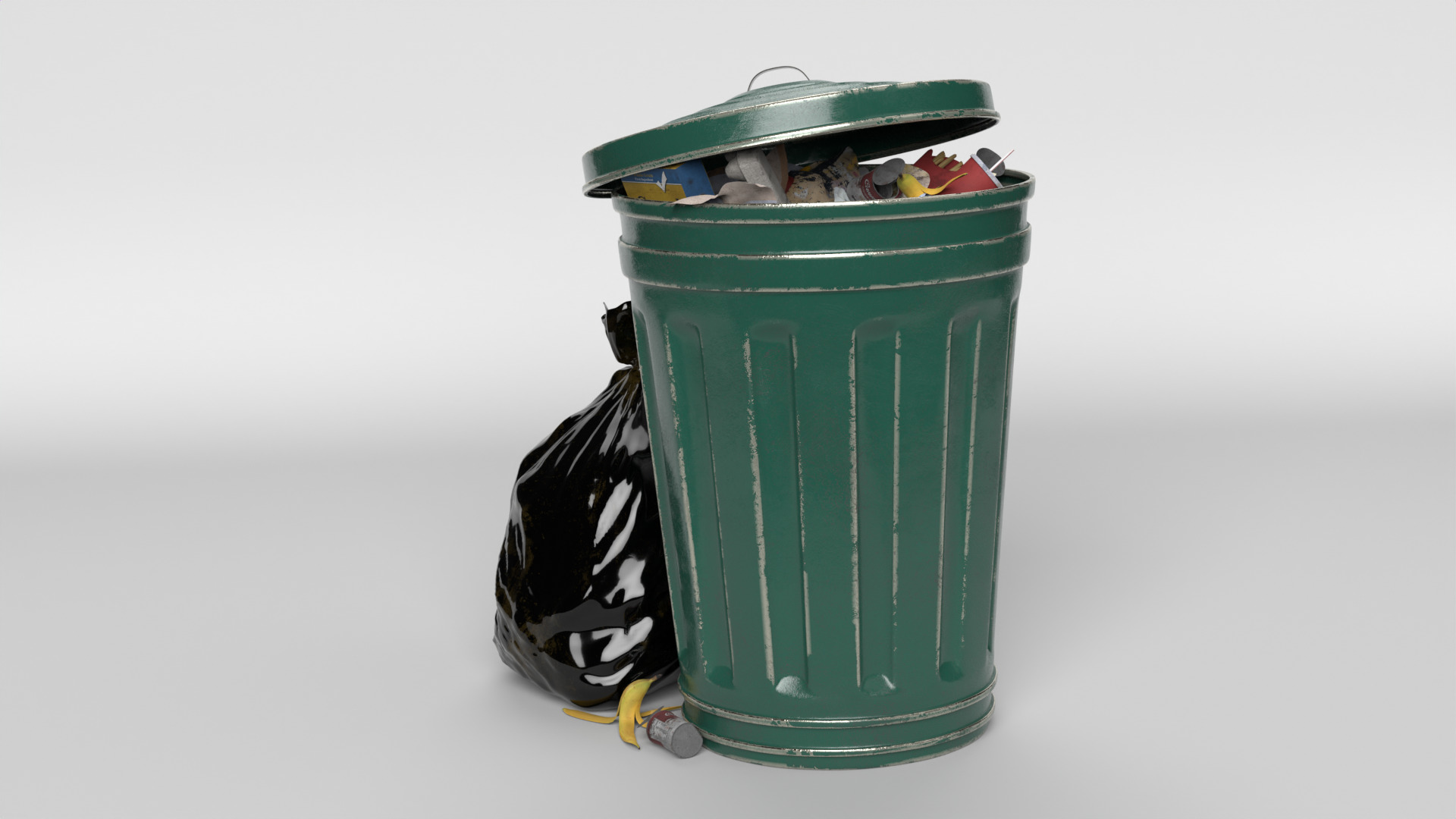 Trash can and garbage 3D model_8