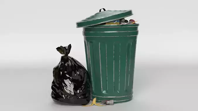 Trash can and garbage 3D model
