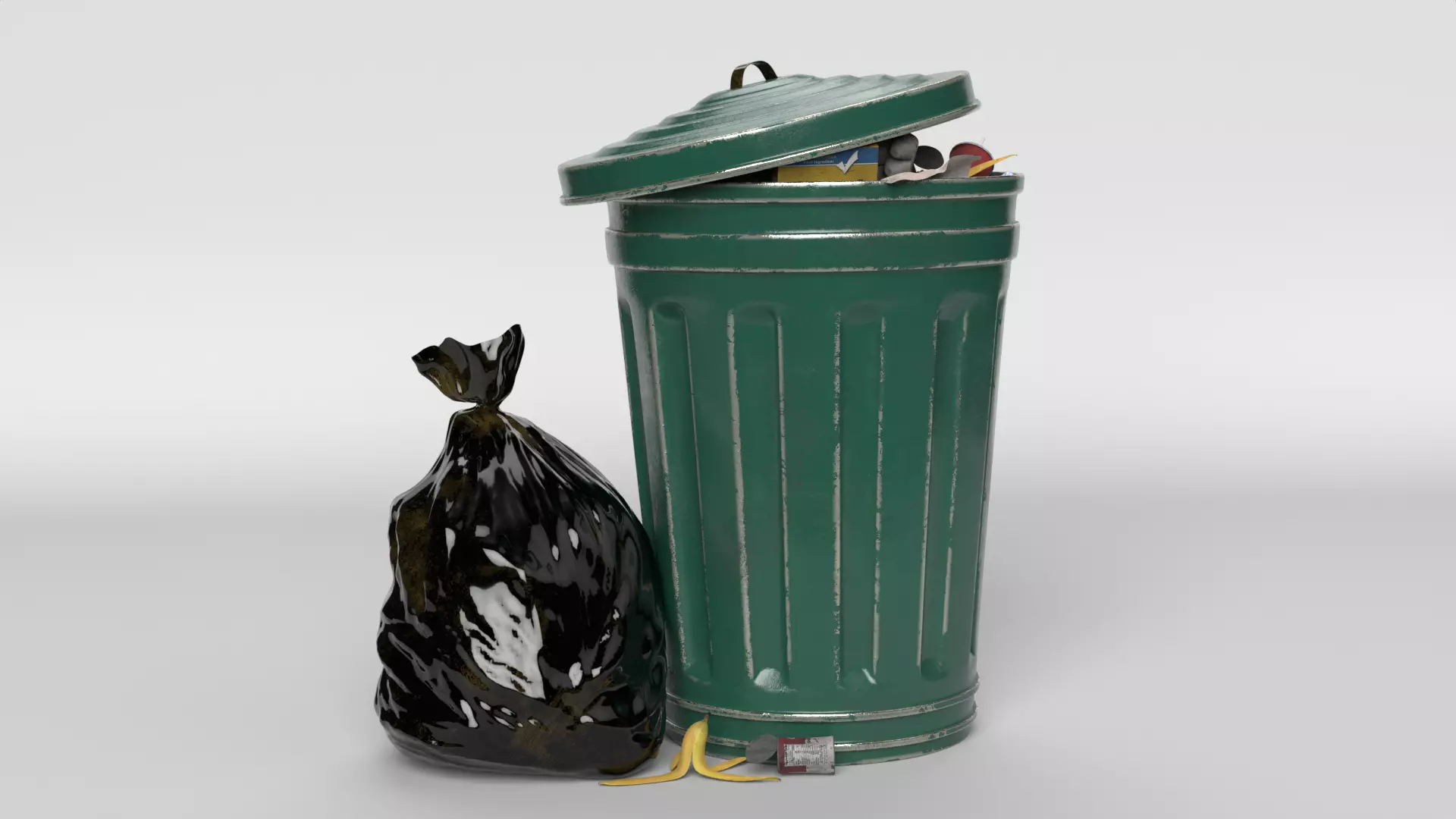 Trash can and garbage 3D model_0