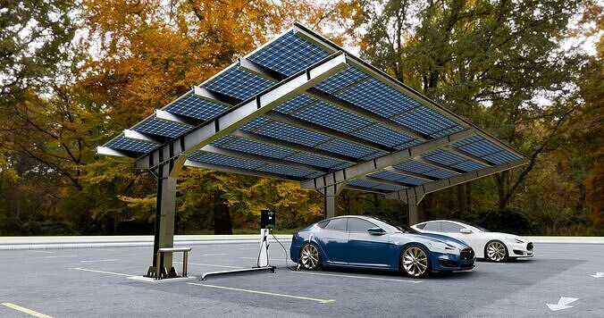 L Type 4 Car Solar Carport 3D model