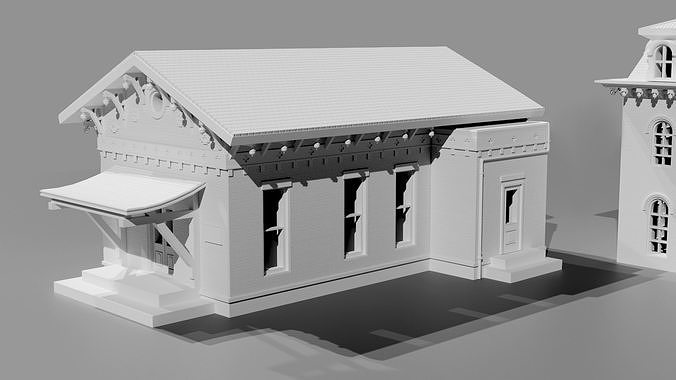 Historic Train Station Industrial Shed Low-poly 3D print model