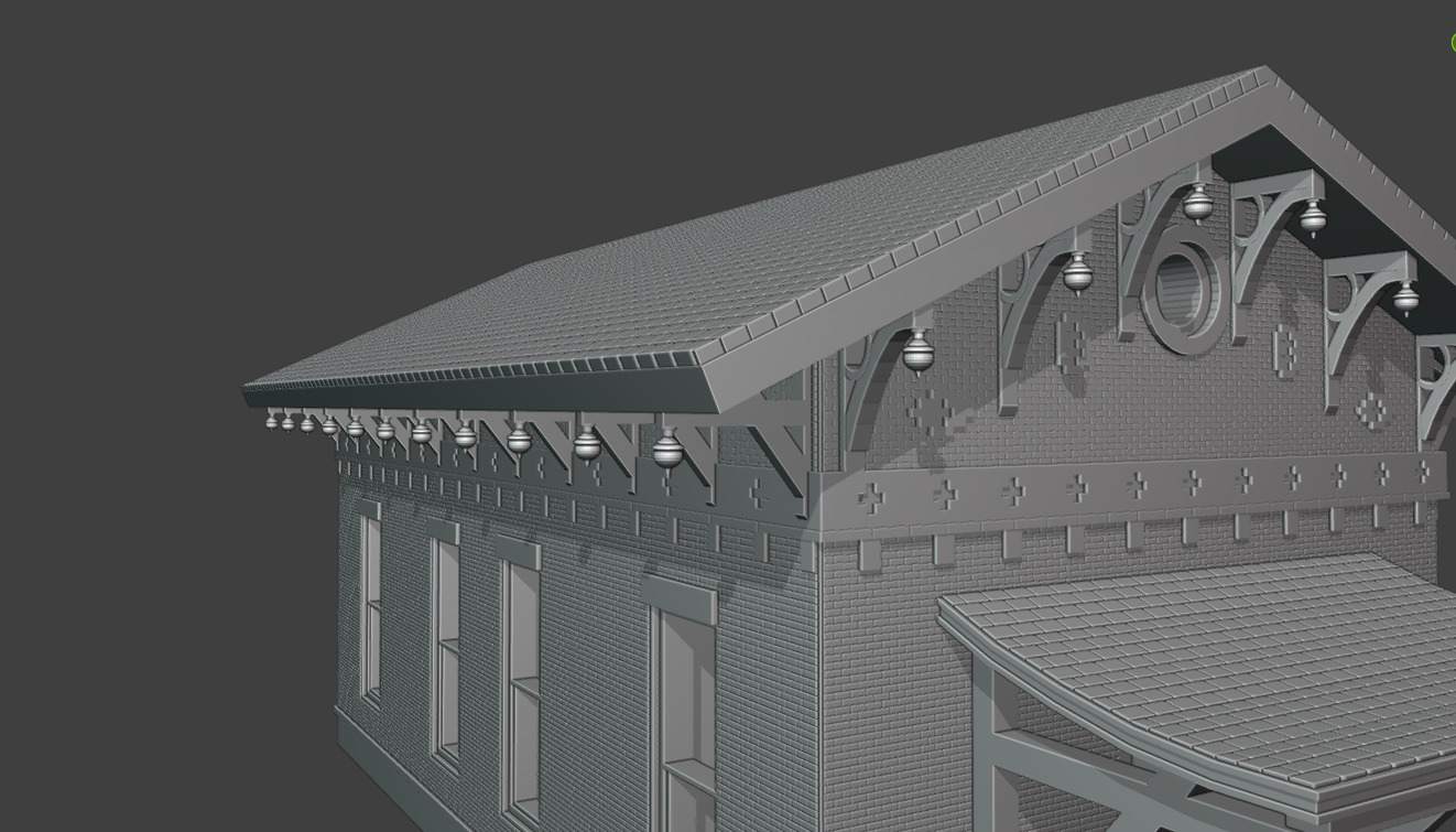 Historic Train Station Bld Low Poly Industrial Shed Warehouse 3D print model_7
