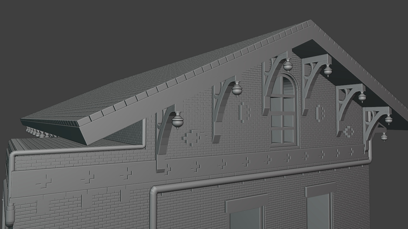 Historic Train Station Bld Low Poly Industrial Shed Warehouse 3D print model_6