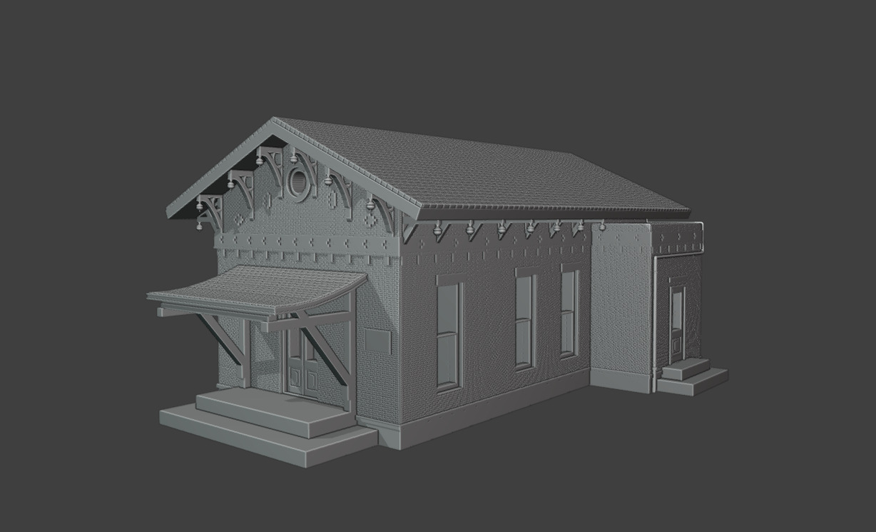 Historic Train Station Bld Low Poly Industrial Shed Warehouse 3D print model_2