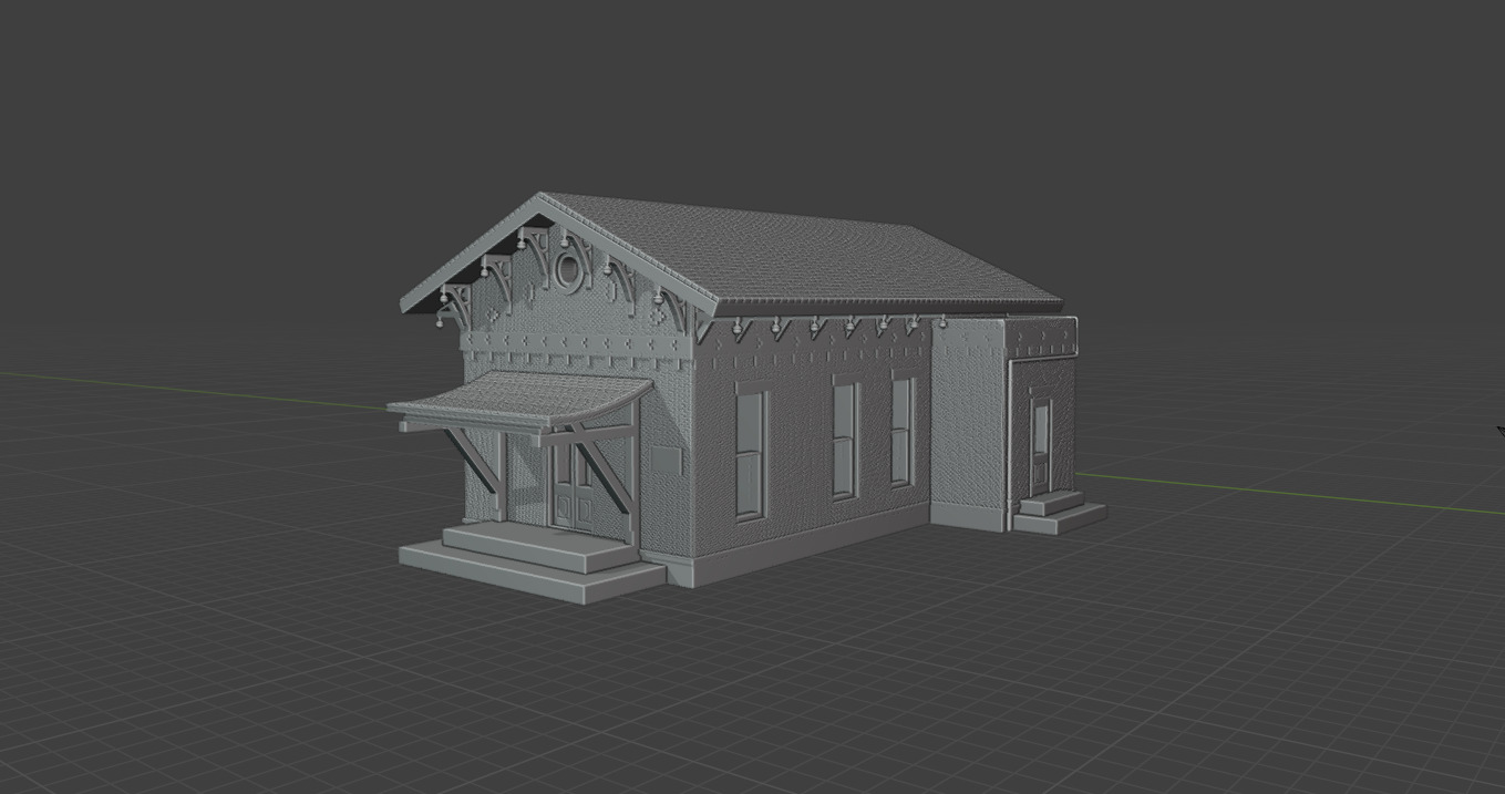Historic Train Station Bld Low Poly Industrial Shed Warehouse 3D print model_10