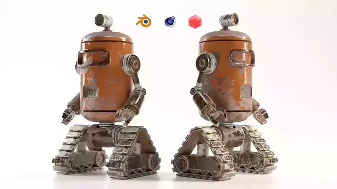 Stylized Vintage Robot with Tank Tracks  Game Ready