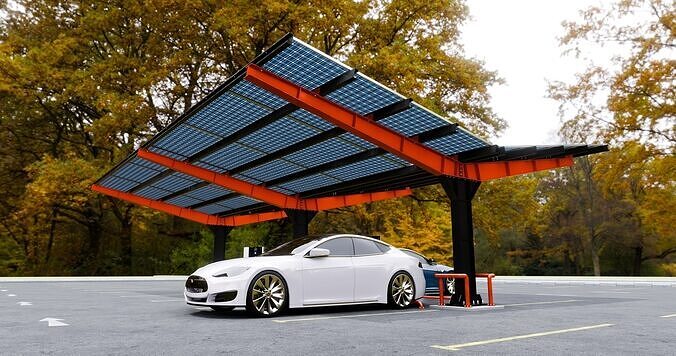 Y Type 4x2 Car Solar Carport 3D model