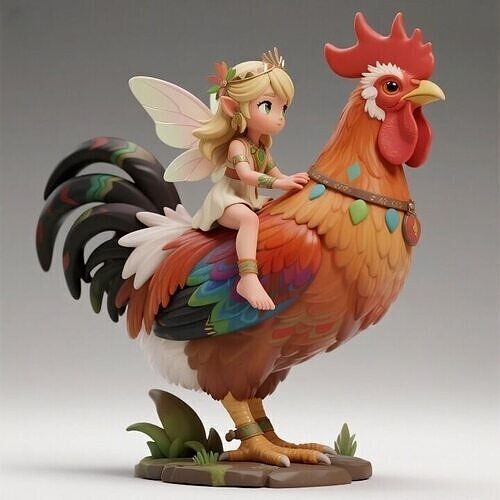 1095Fairy Rider COLORFUL 3D Printed Fairy on Rooster 3D print model