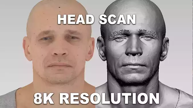 Middle Age European Man Head Scan with Raw 8K Texture Resolution