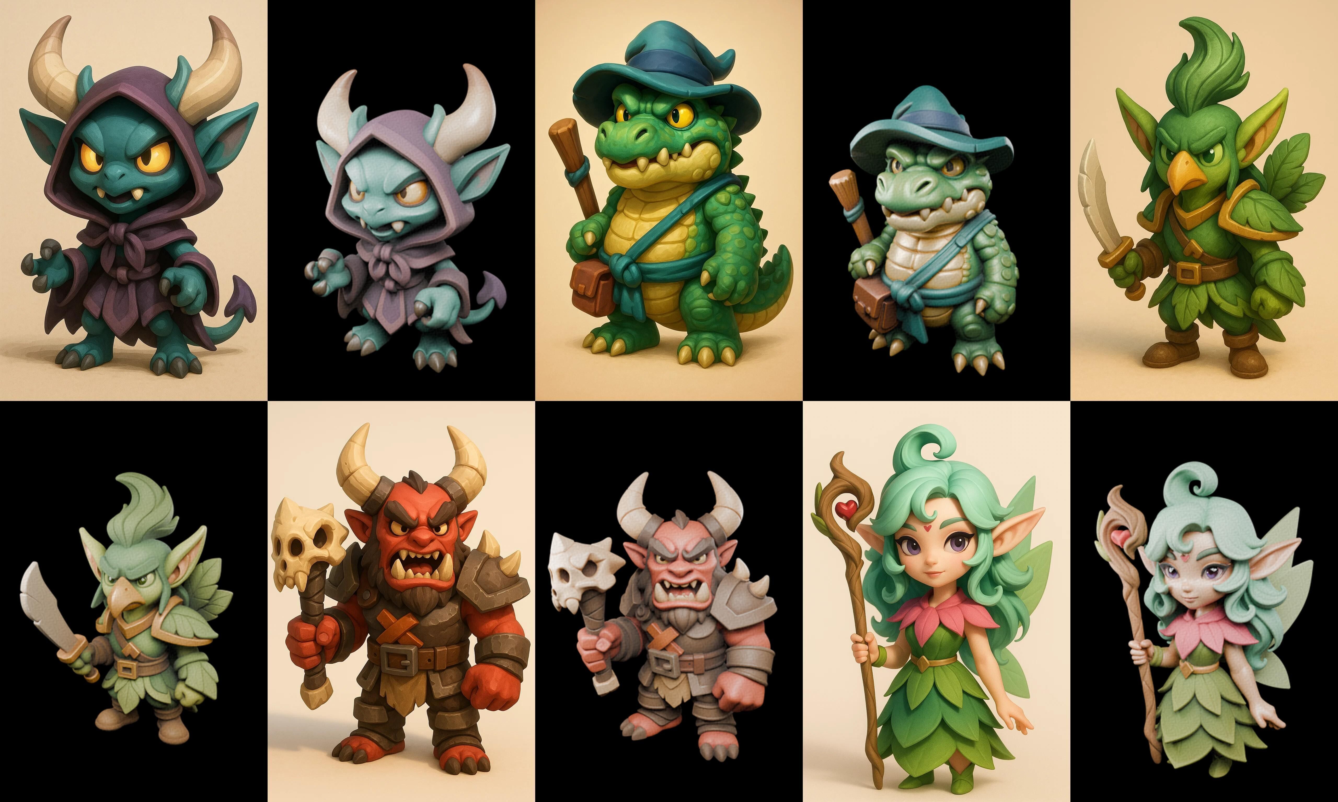 Role Play Fantasy Character bundle 71 pack 100 glb Low-poly 3D model_1