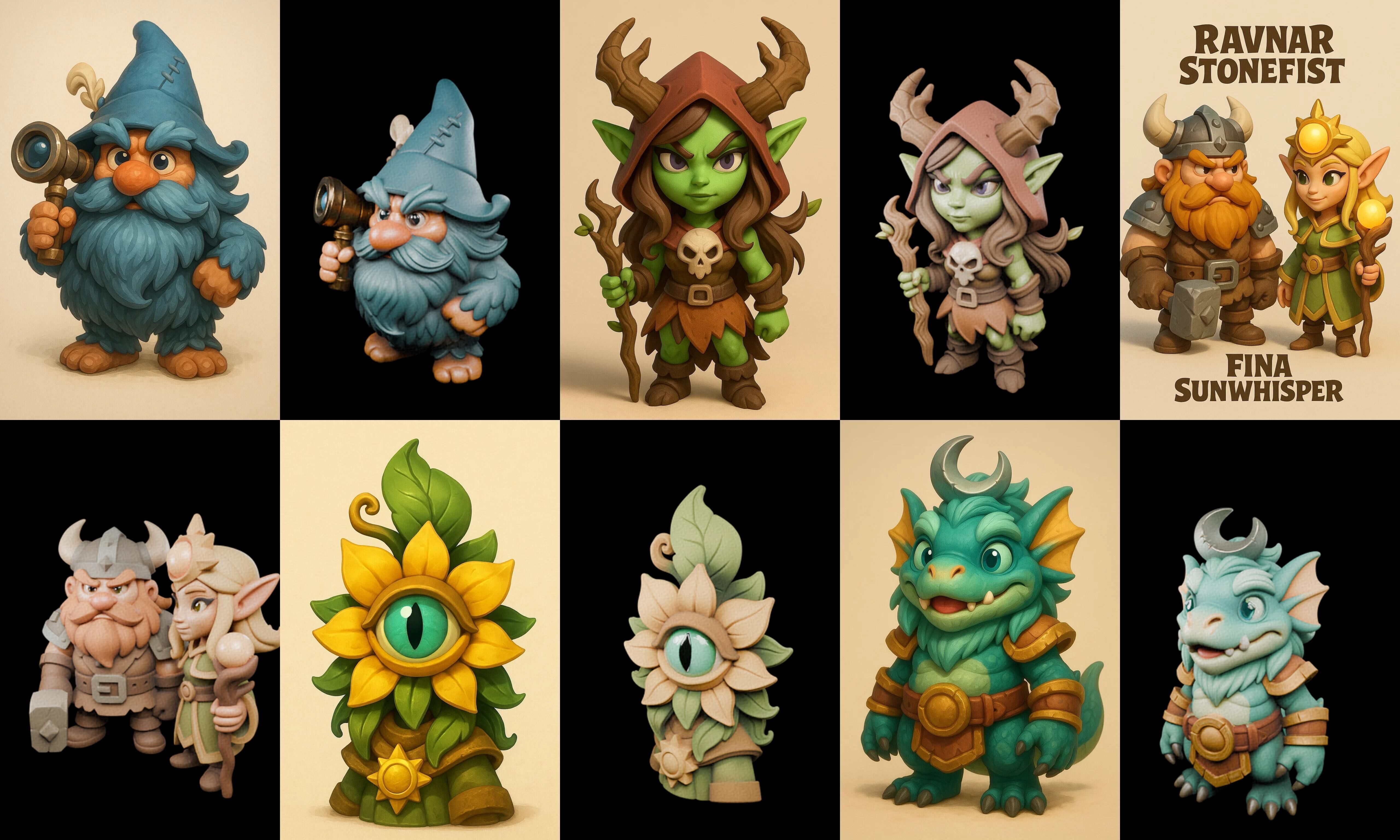 Role Play Fantasy Character bundle 70 pack 100 glb Low-poly 3D model_17