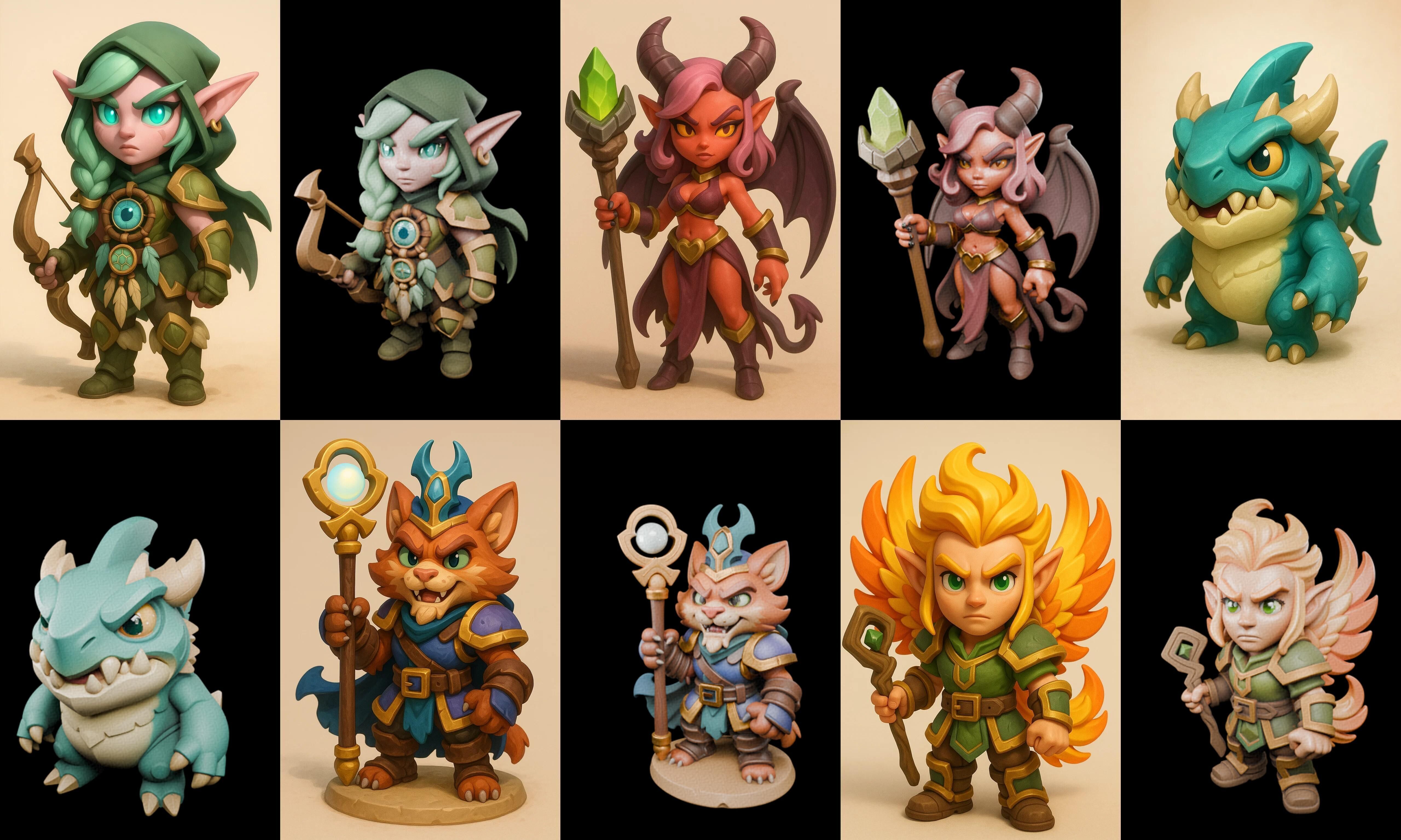 Role Play Fantasy Character bundle 70 pack 100 glb Low-poly 3D model_19