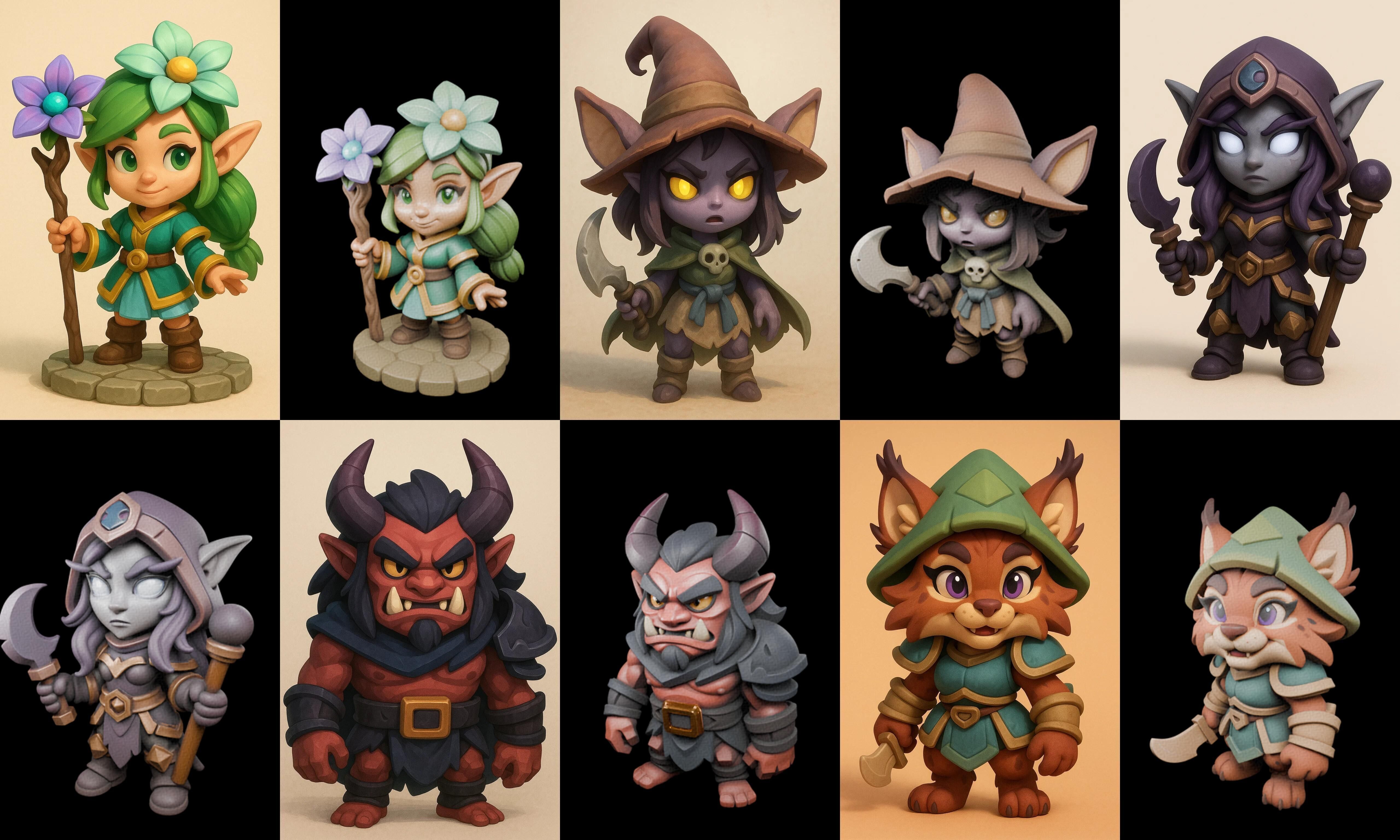 Role Play Fantasy Character bundle 70 pack 100 glb Low-poly 3D model_1