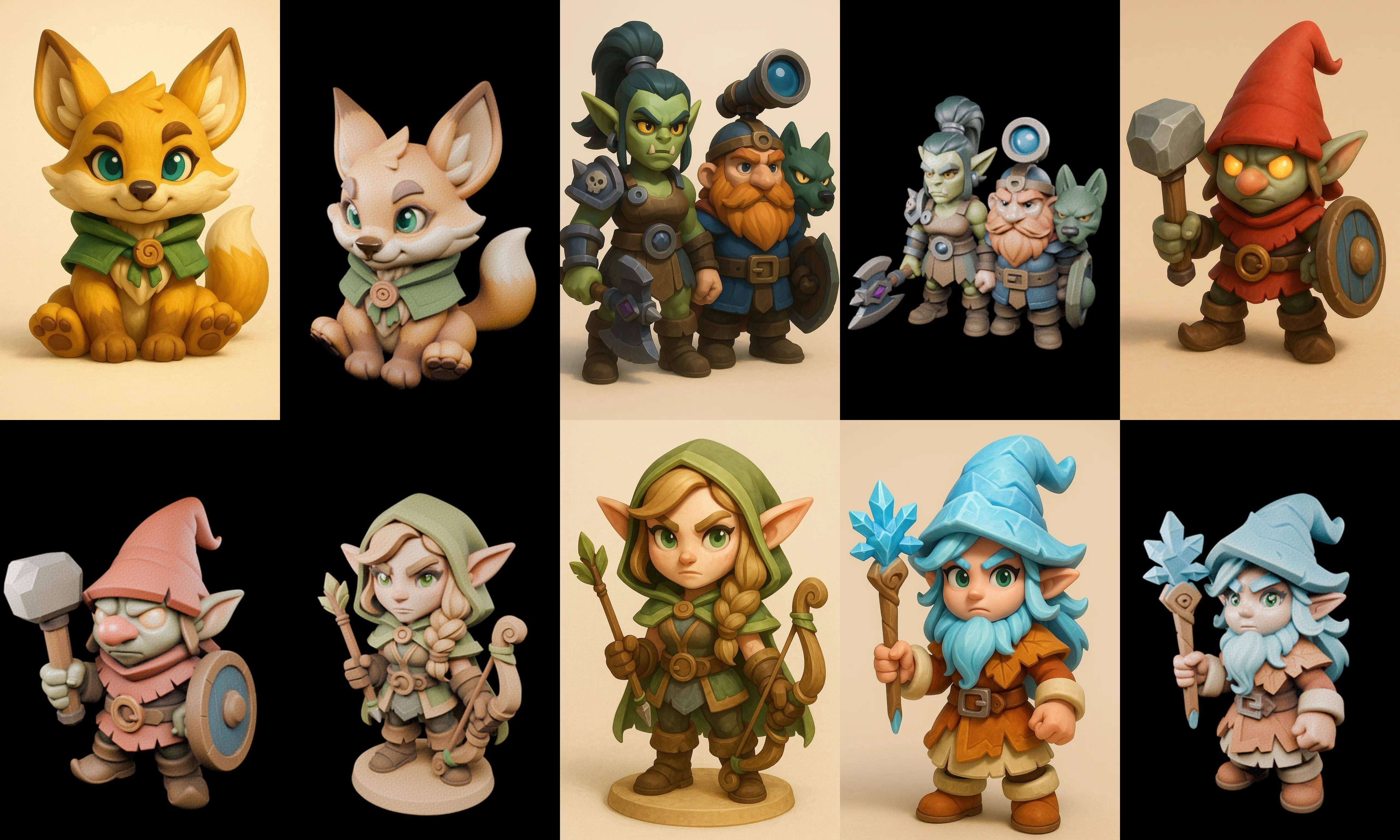 Role Play Fantasy Character bundle 70 pack 100 glb Low-poly 3D model_3