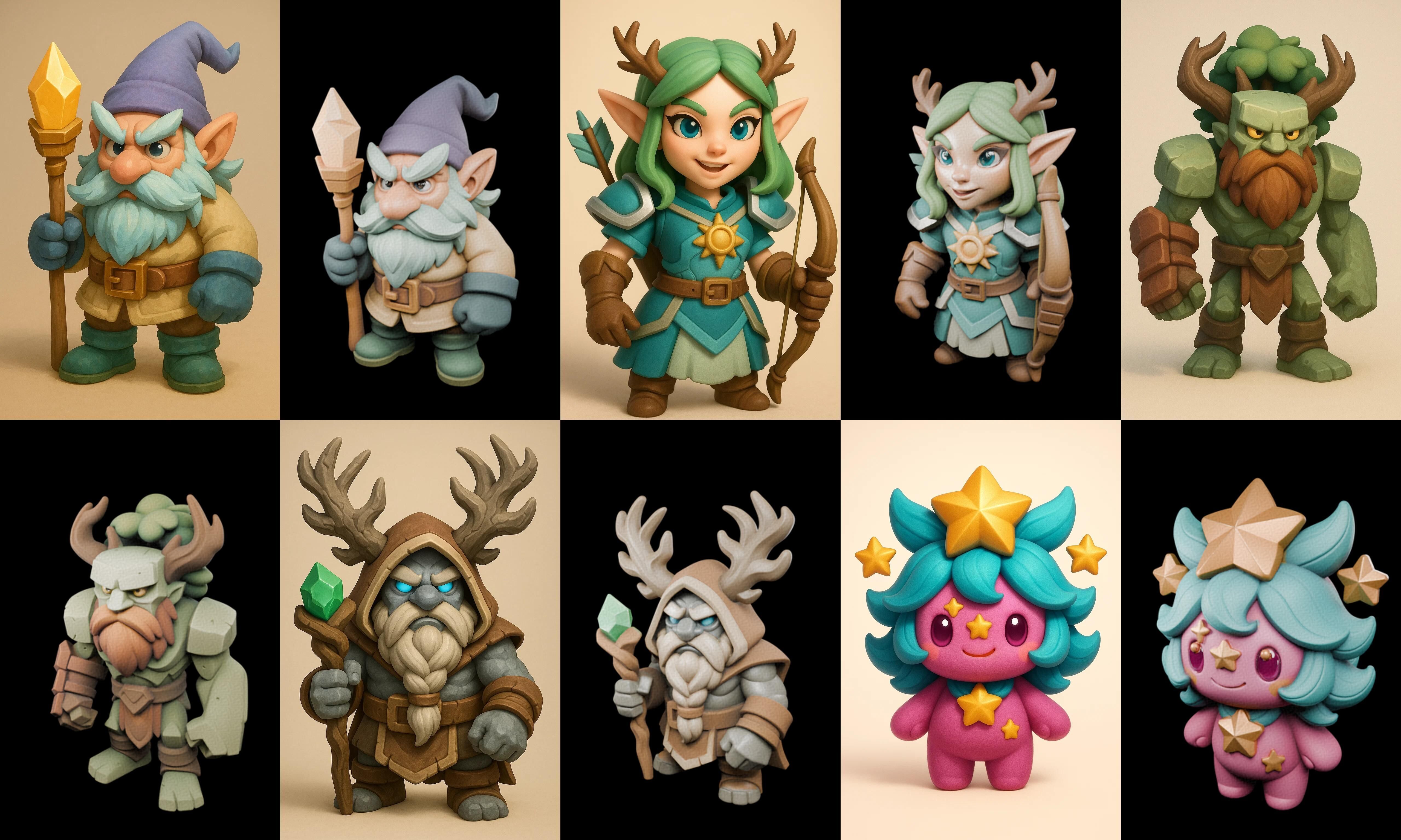 Role Play Fantasy Character bundle 70 pack 100 glb Low-poly 3D model_14