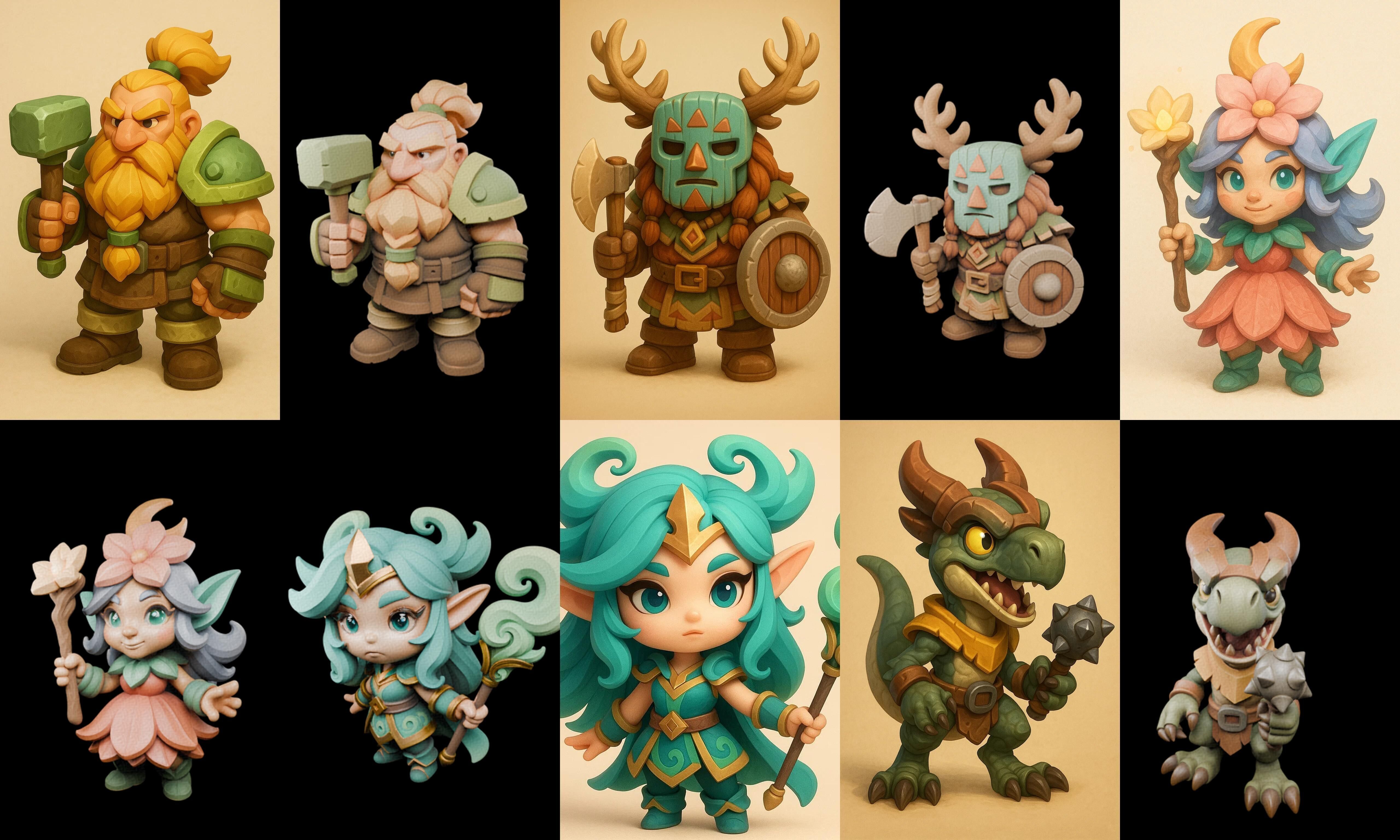 Role Play Fantasy Character bundle 70 pack 100 glb Low-poly 3D model_9