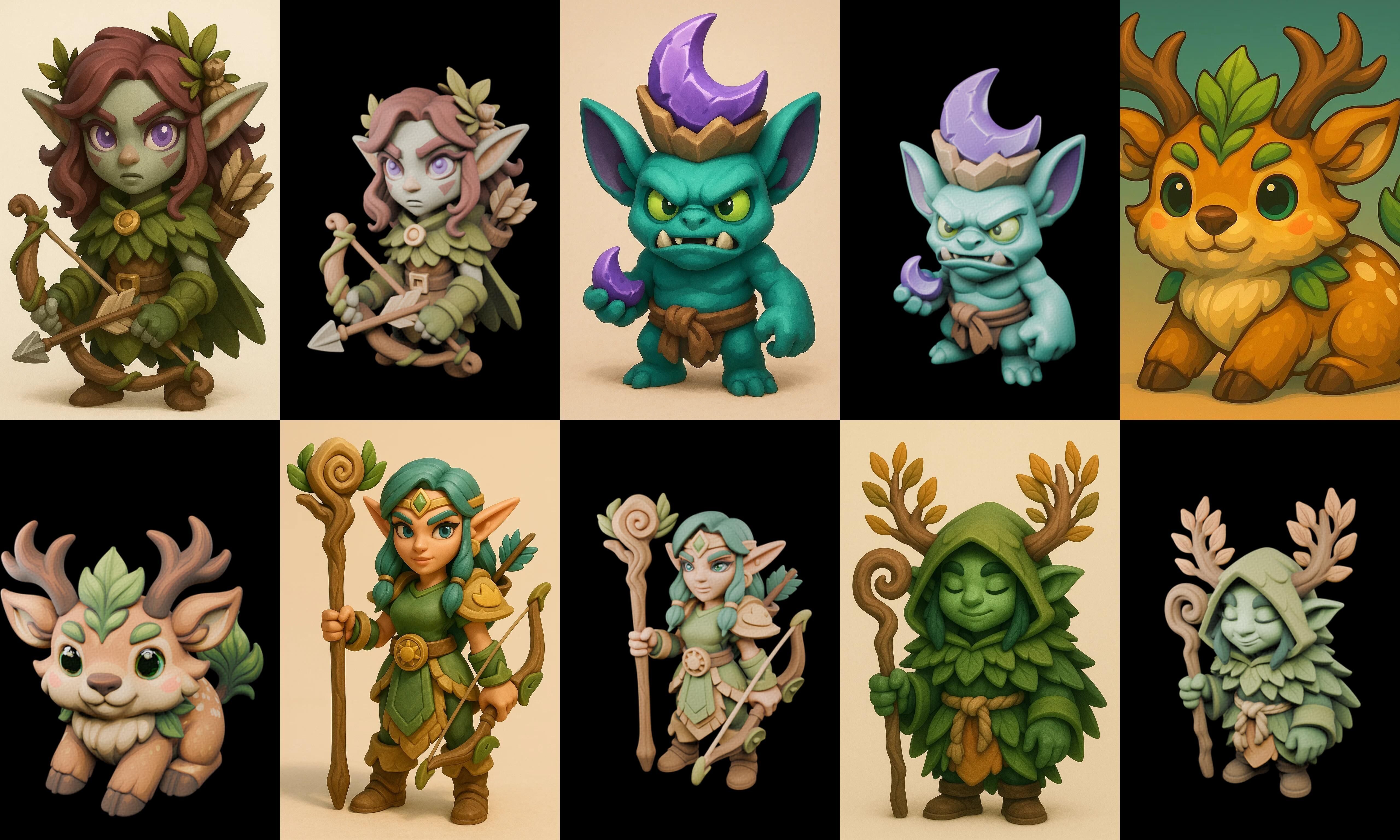 Role Play Fantasy Character bundle 70 pack 100 glb Low-poly 3D model_13