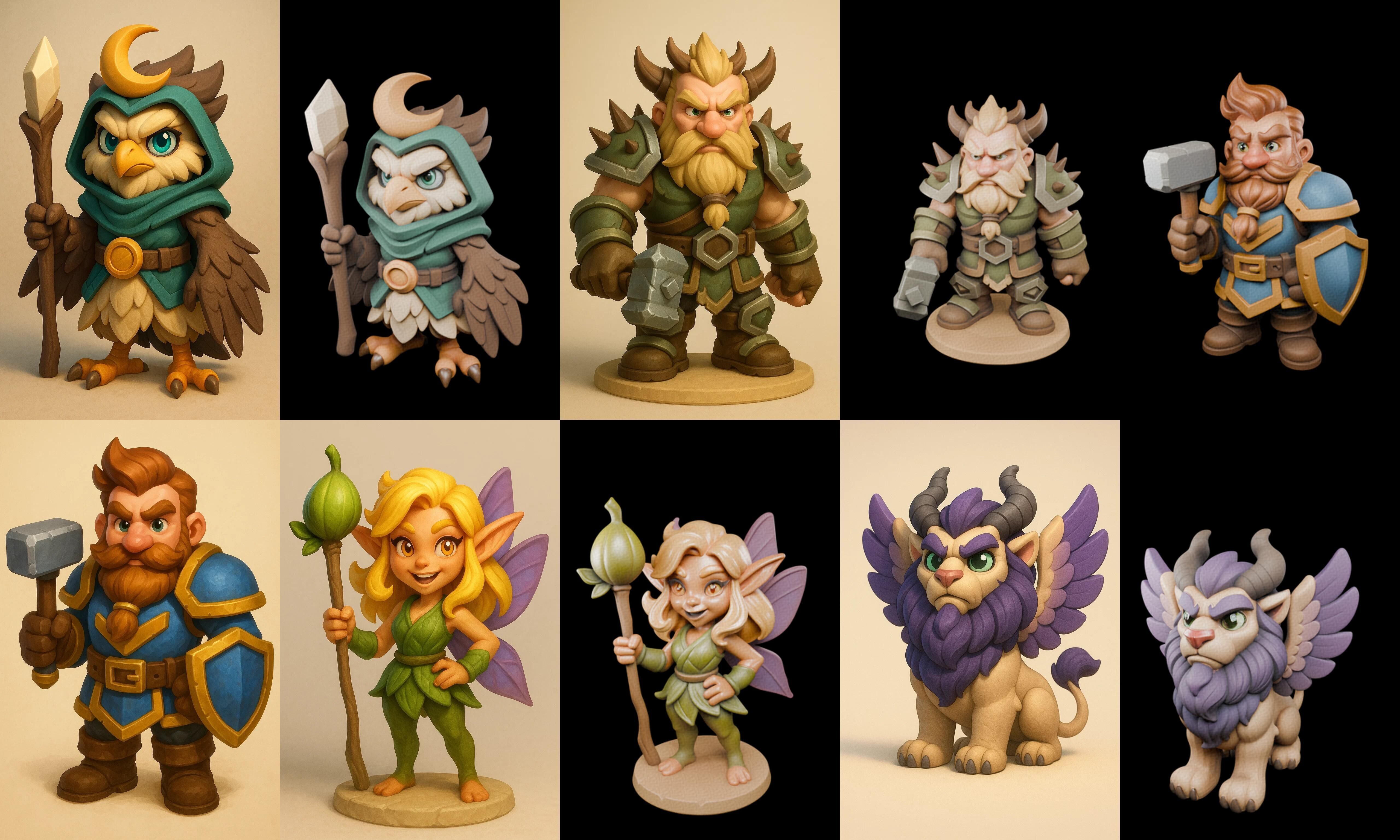 Role Play Fantasy Character bundle 70 pack 100 glb Low-poly 3D model_7
