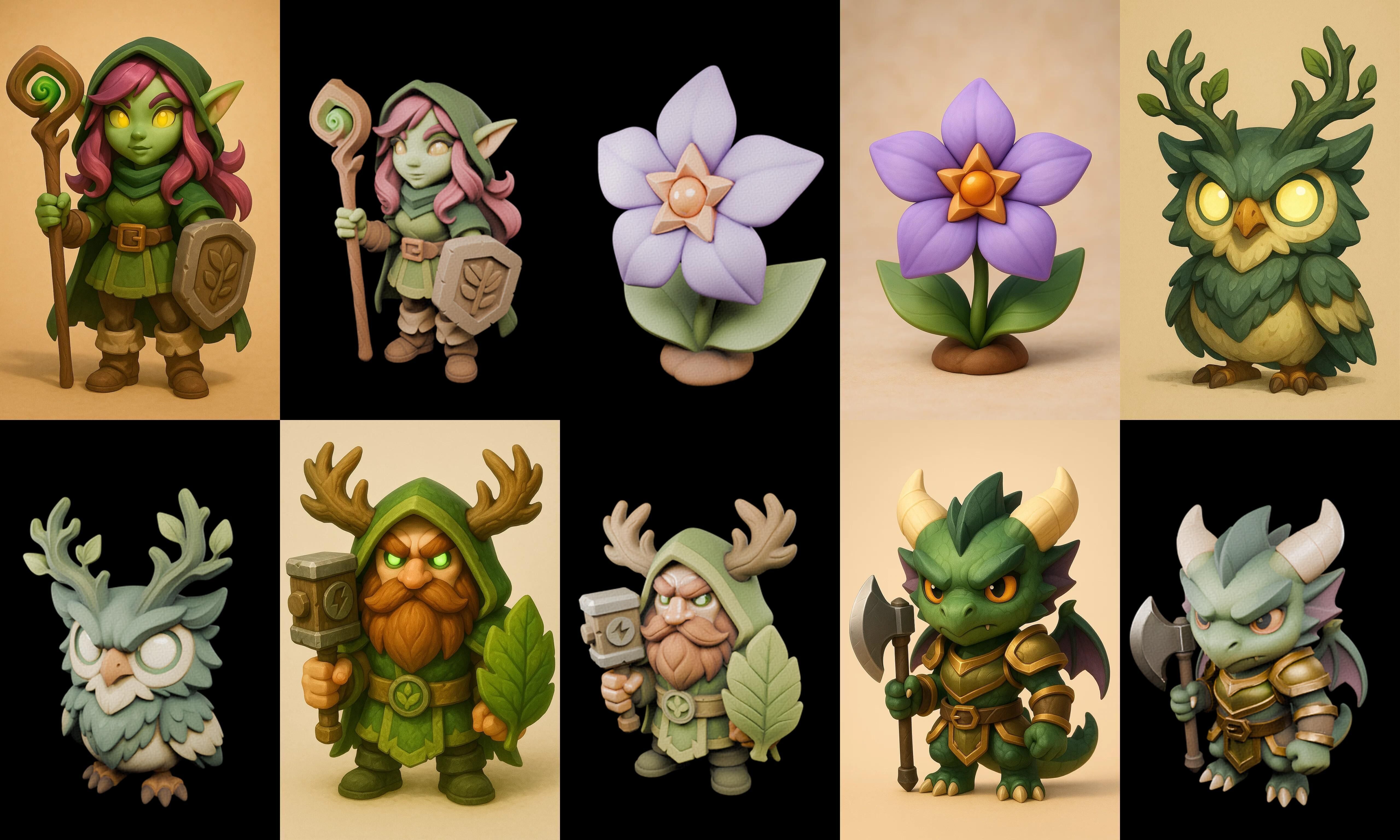 Role Play Fantasy Character bundle 70 pack 100 glb Low-poly 3D model_16