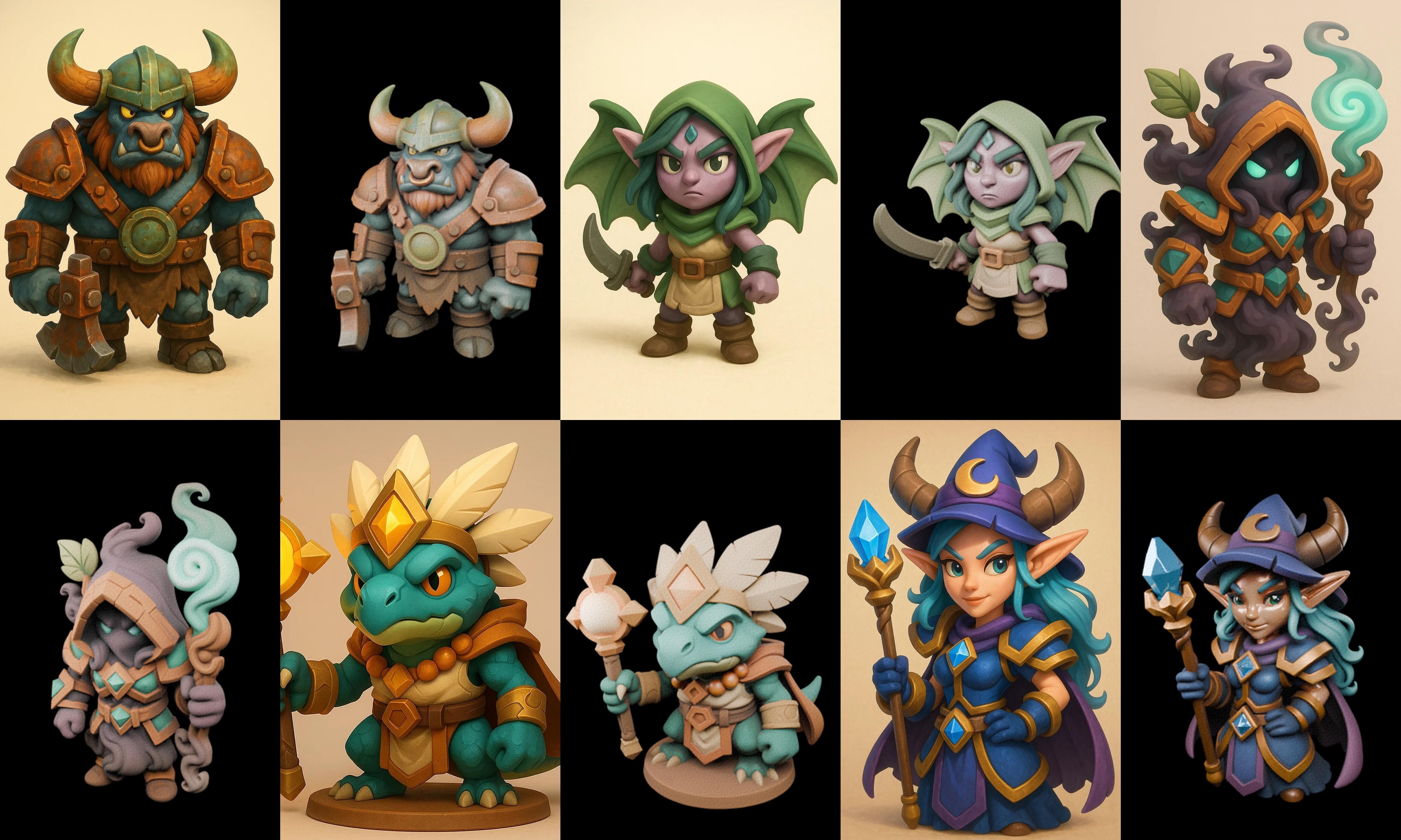 Role Play Fantasy Character bundle 70 pack 100 glb Low-poly 3D model_10