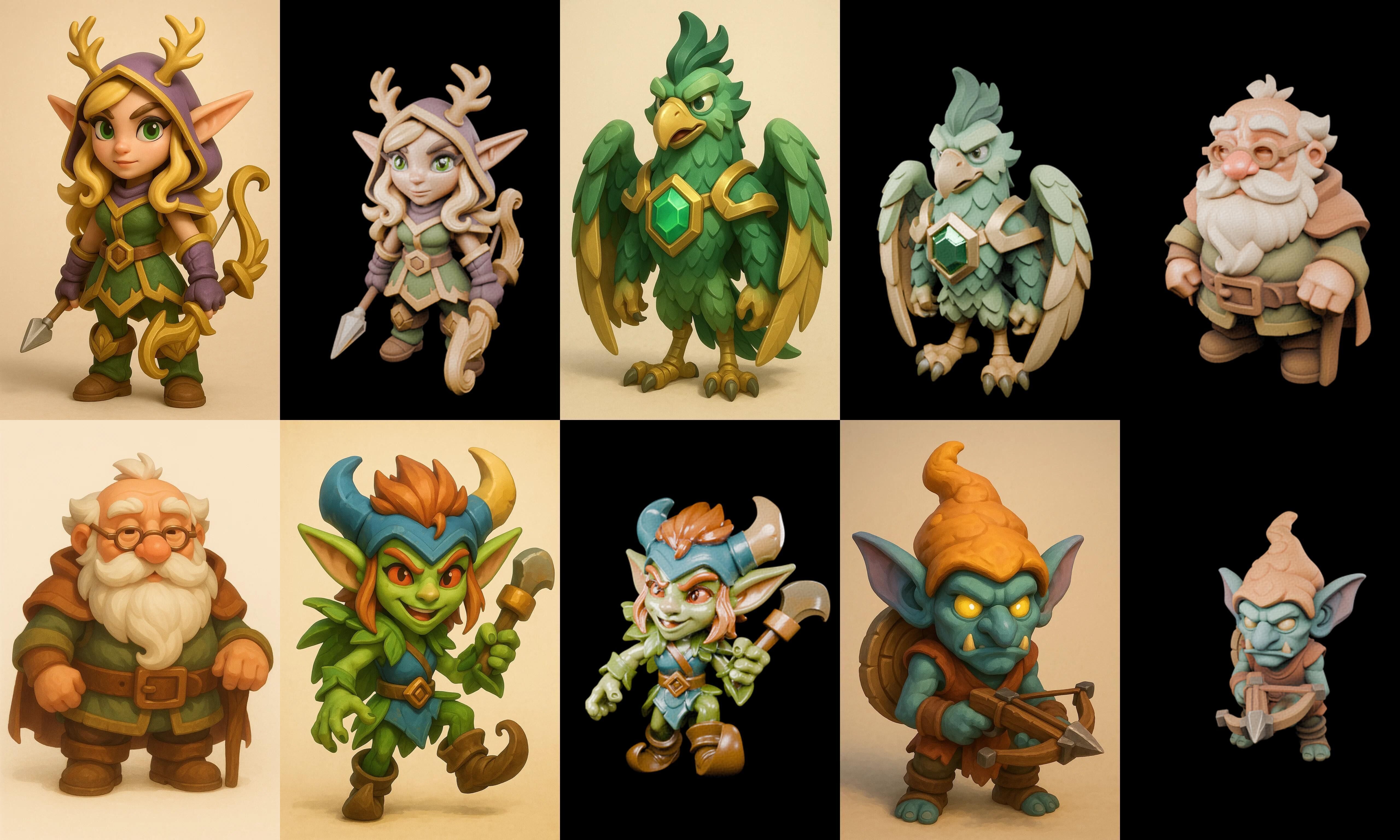 Role Play Fantasy Character bundle 70 pack 100 glb Low-poly 3D model_6