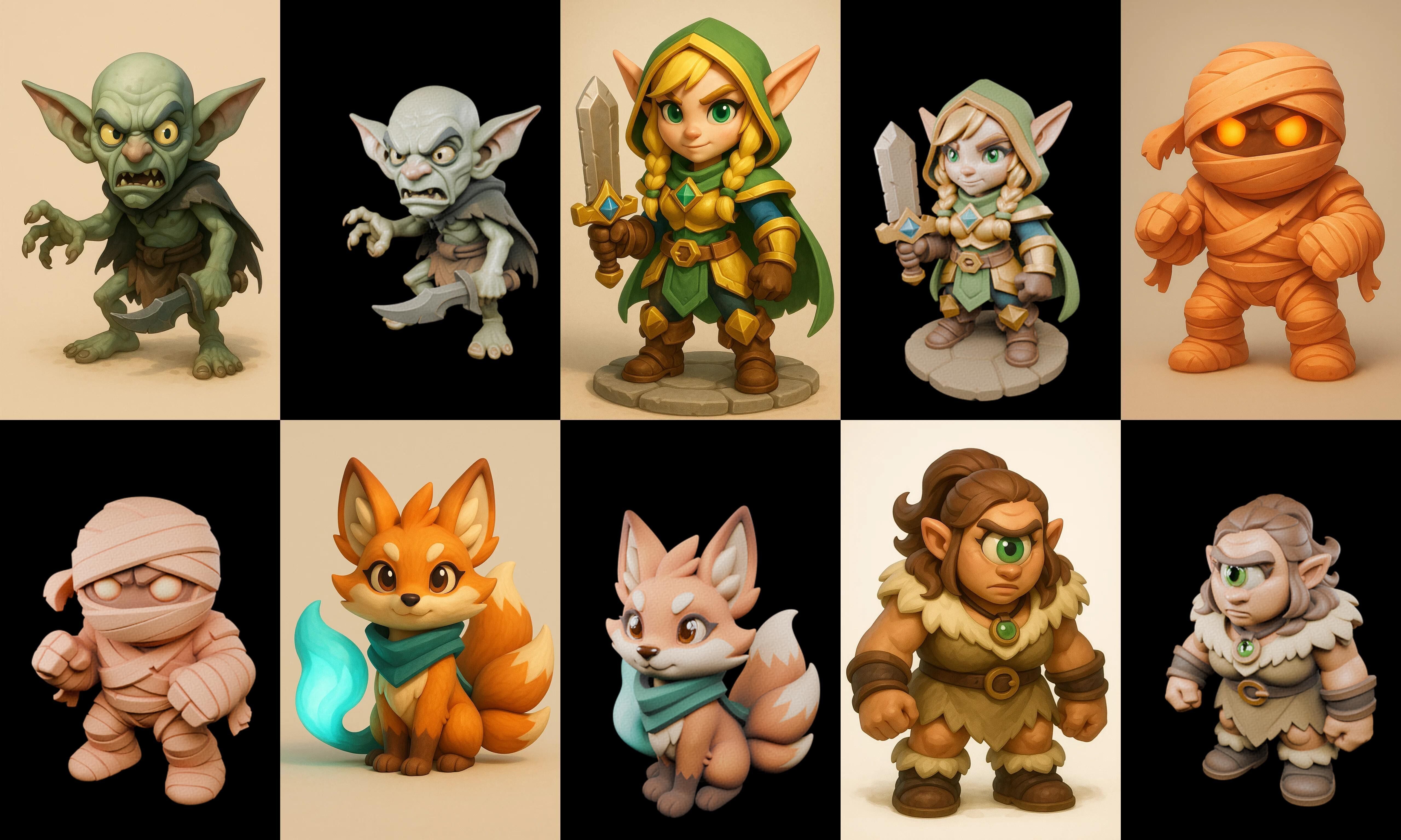 Role Play Fantasy Character bundle 7 pack 100 glb Low-poly 3D model_17