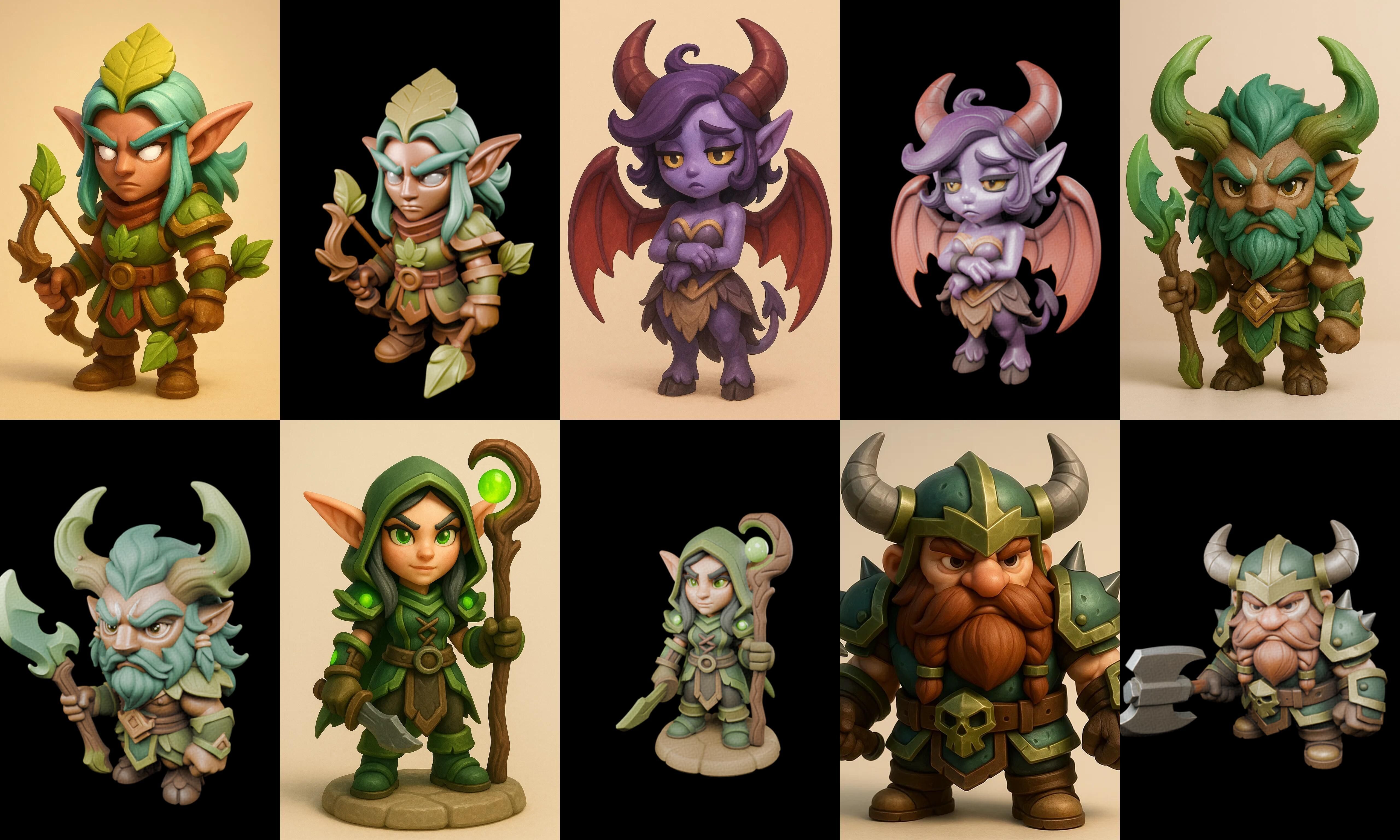 Role Play Fantasy Character bundle 7 pack 100 glb Low-poly 3D model_4